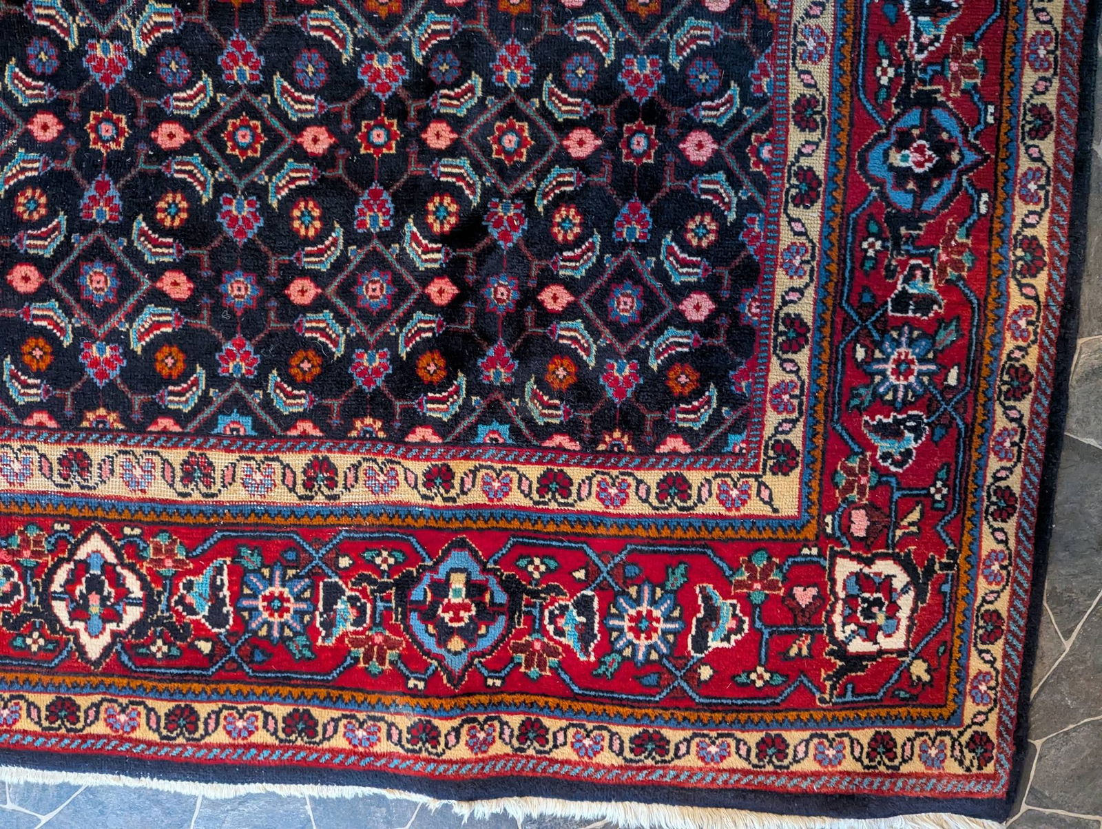 Hand-Knotted Persian Tabriz Wool Rug with Herati Mahi Pattern - 12