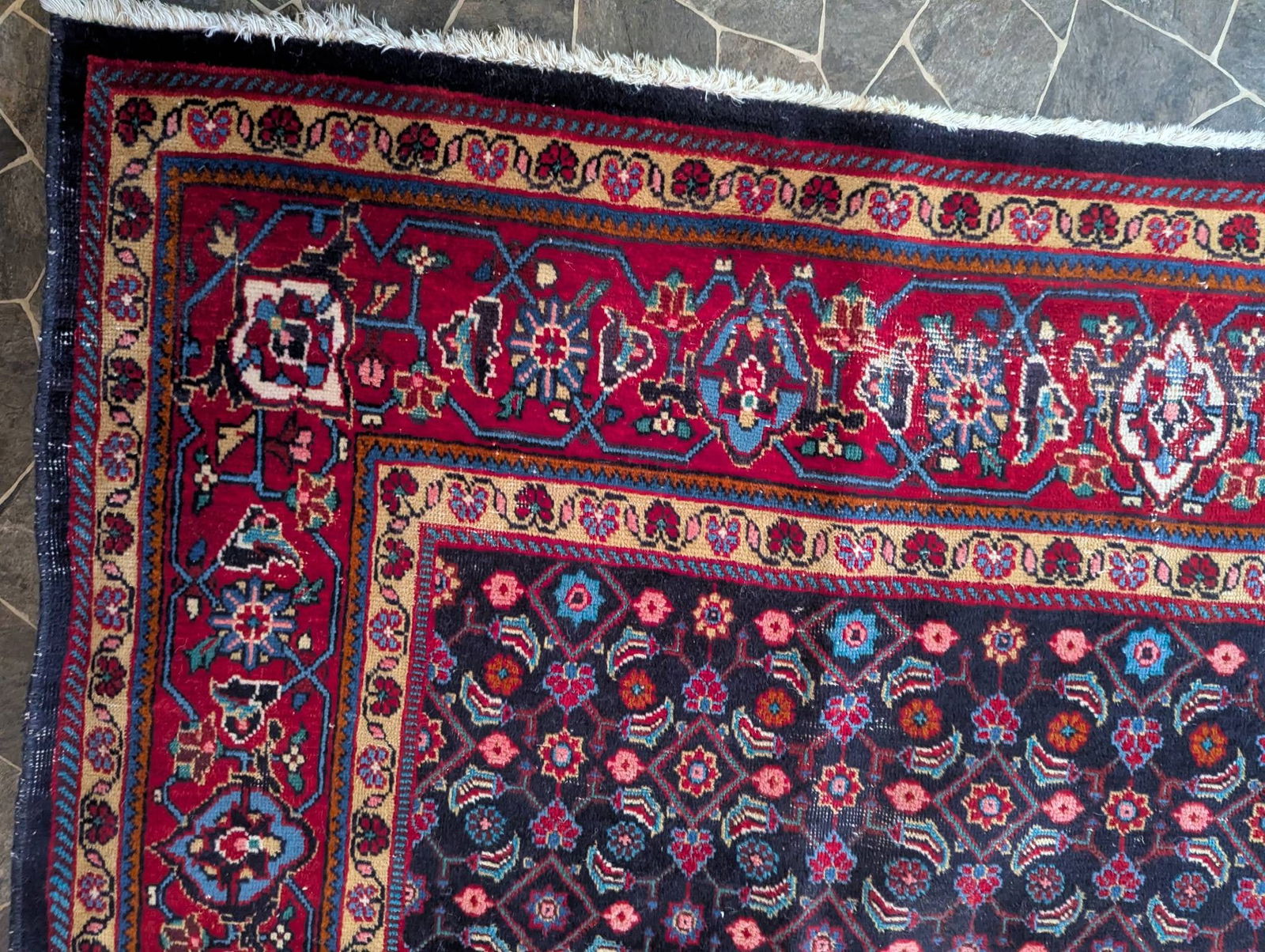 Hand-Knotted Persian Tabriz Wool Rug with Herati Mahi Pattern - 4