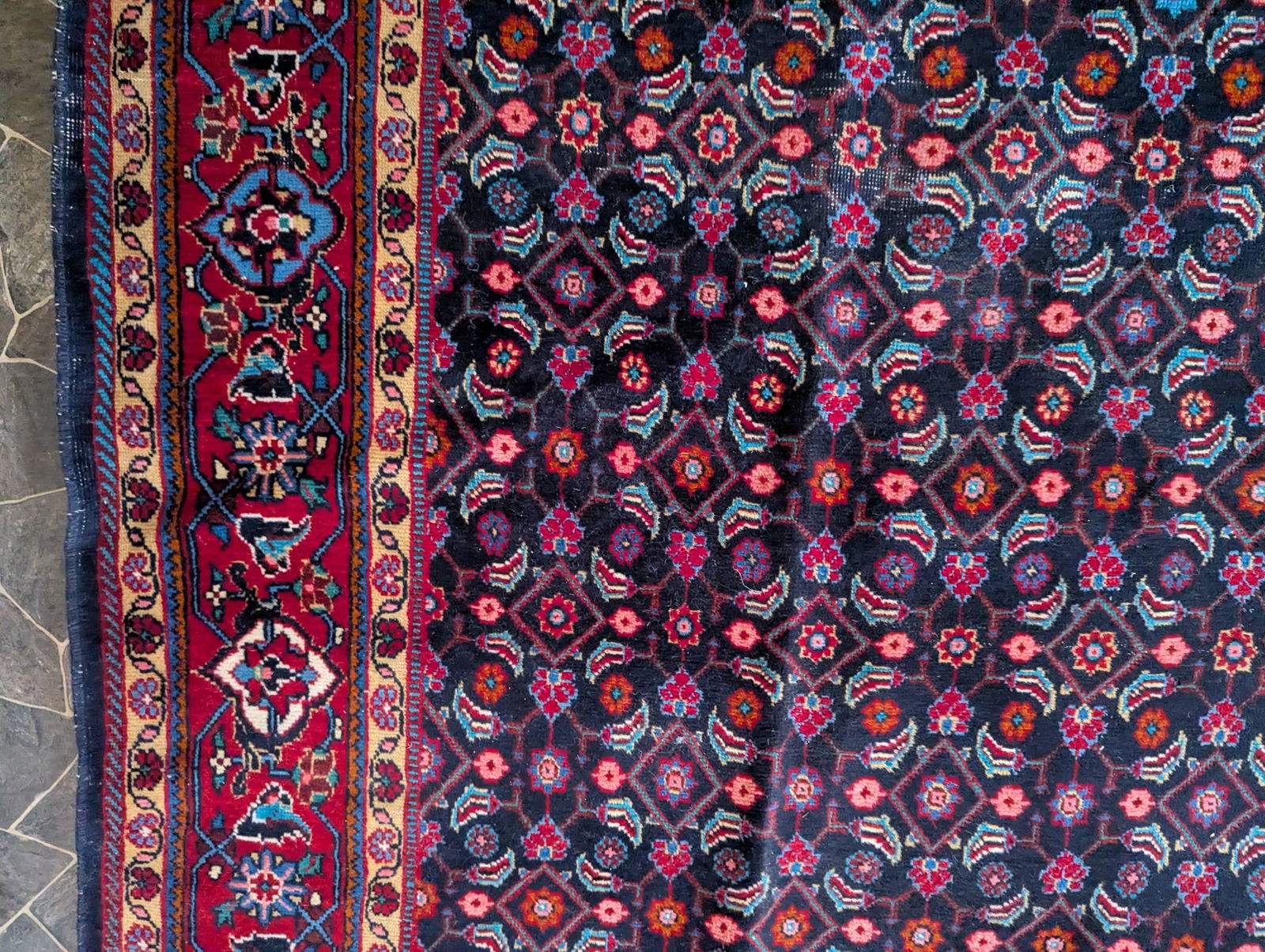 Hand-Knotted Persian Tabriz Wool Rug with Herati Mahi Pattern - 5