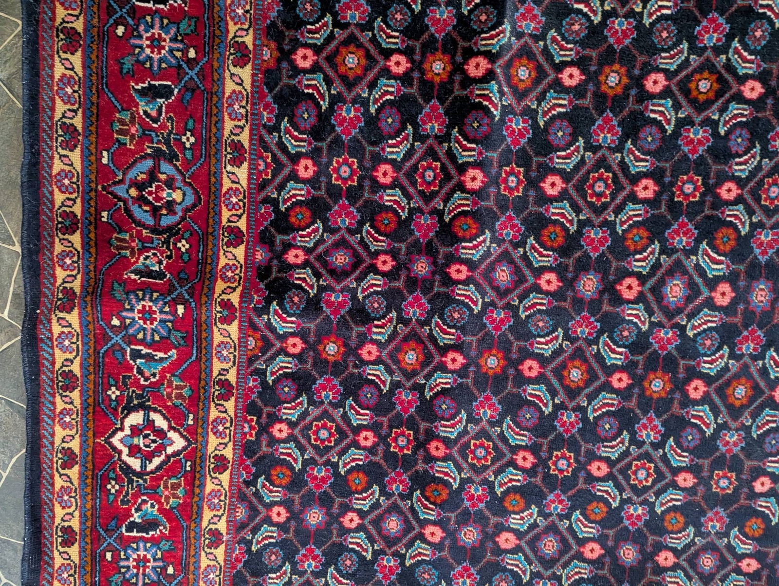 Hand-Knotted Persian Tabriz Wool Rug with Herati Mahi Pattern - 9