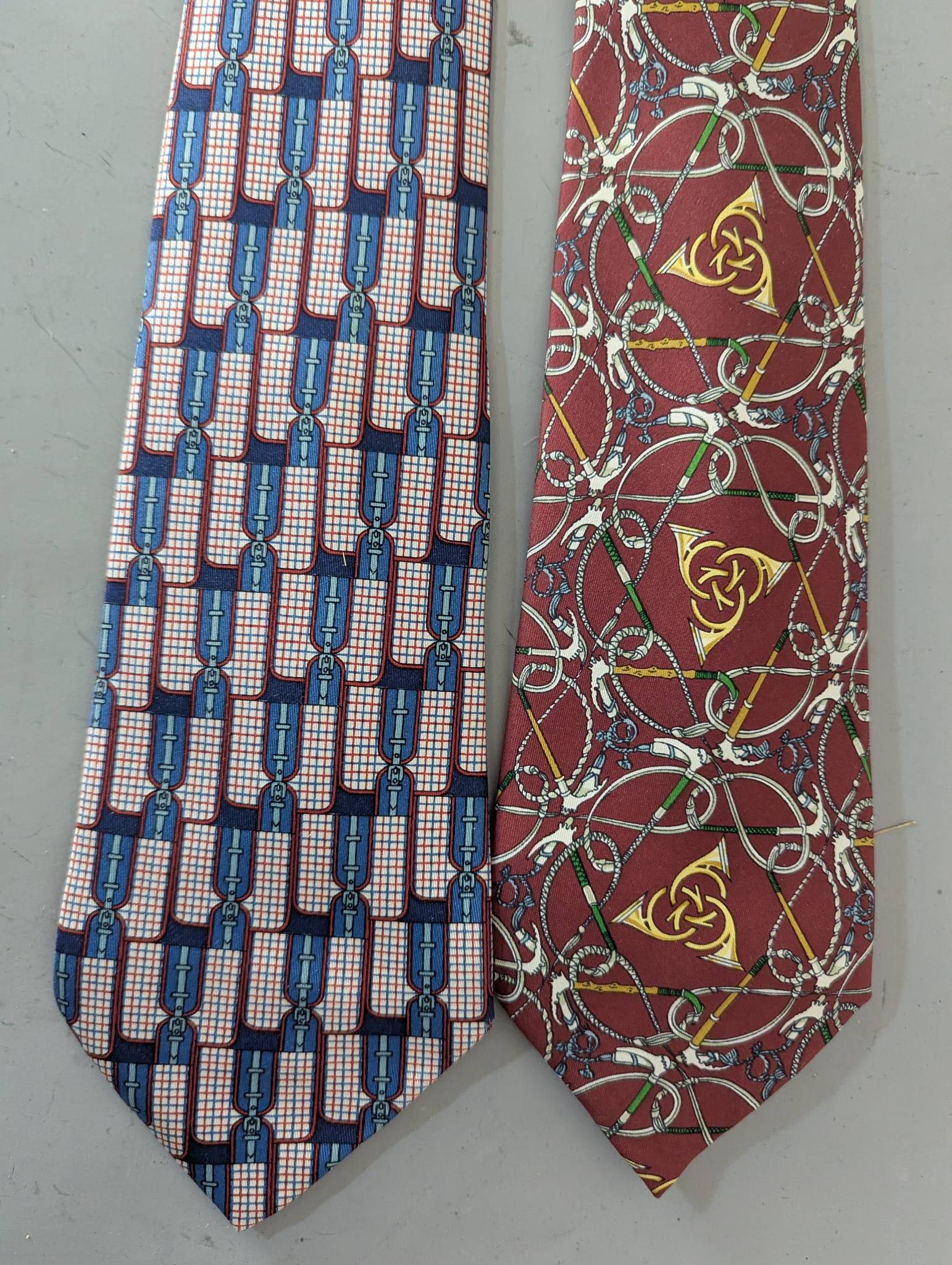 Hermes Paris Silk Ties with Geometric and Equestrian Designs - 2