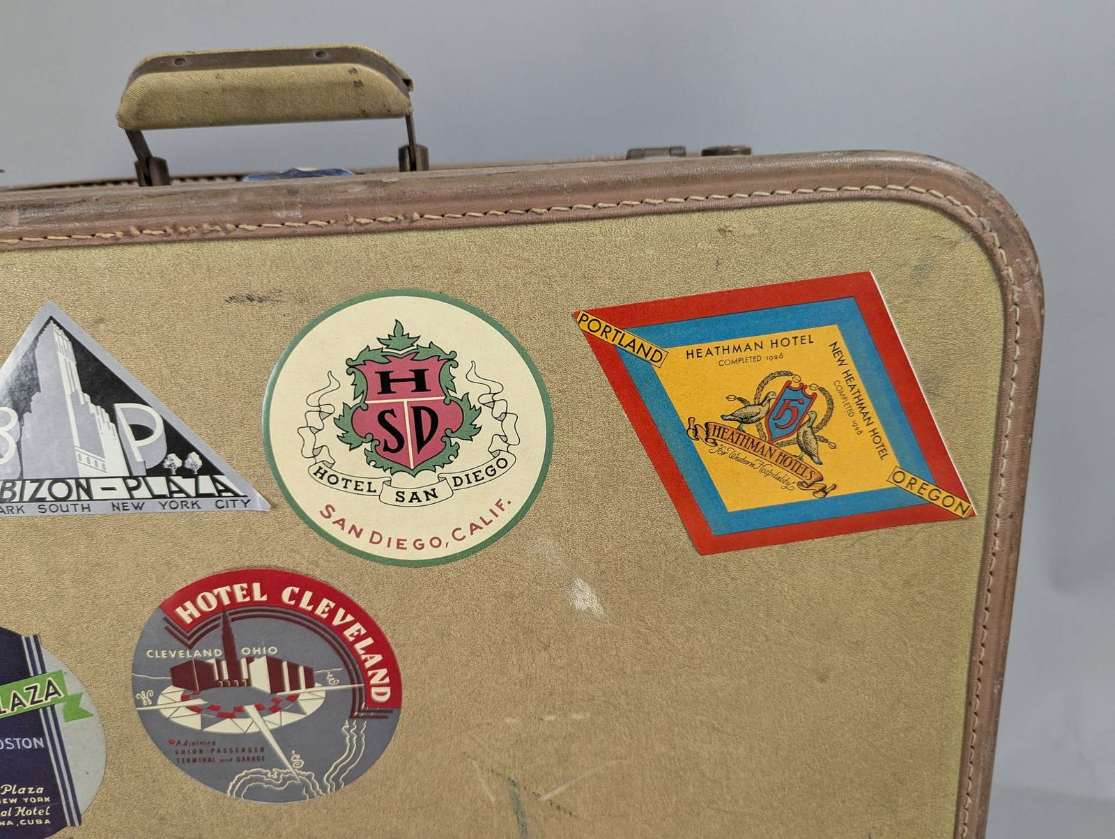 Vintage Travel Suitcase with Hotel Stickers - 3