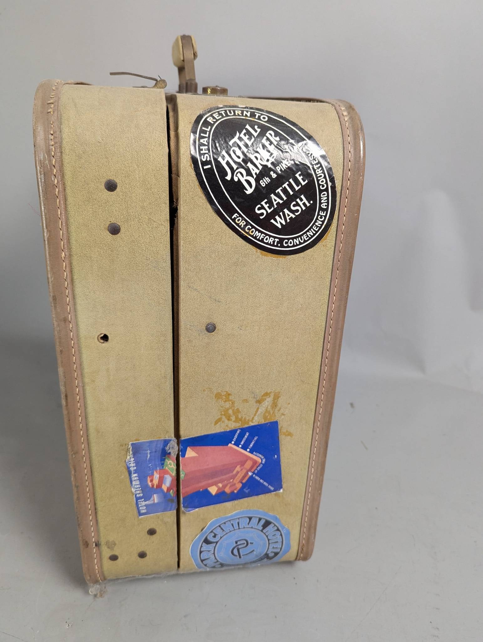 Vintage Travel Suitcase with Hotel Stickers - 7
