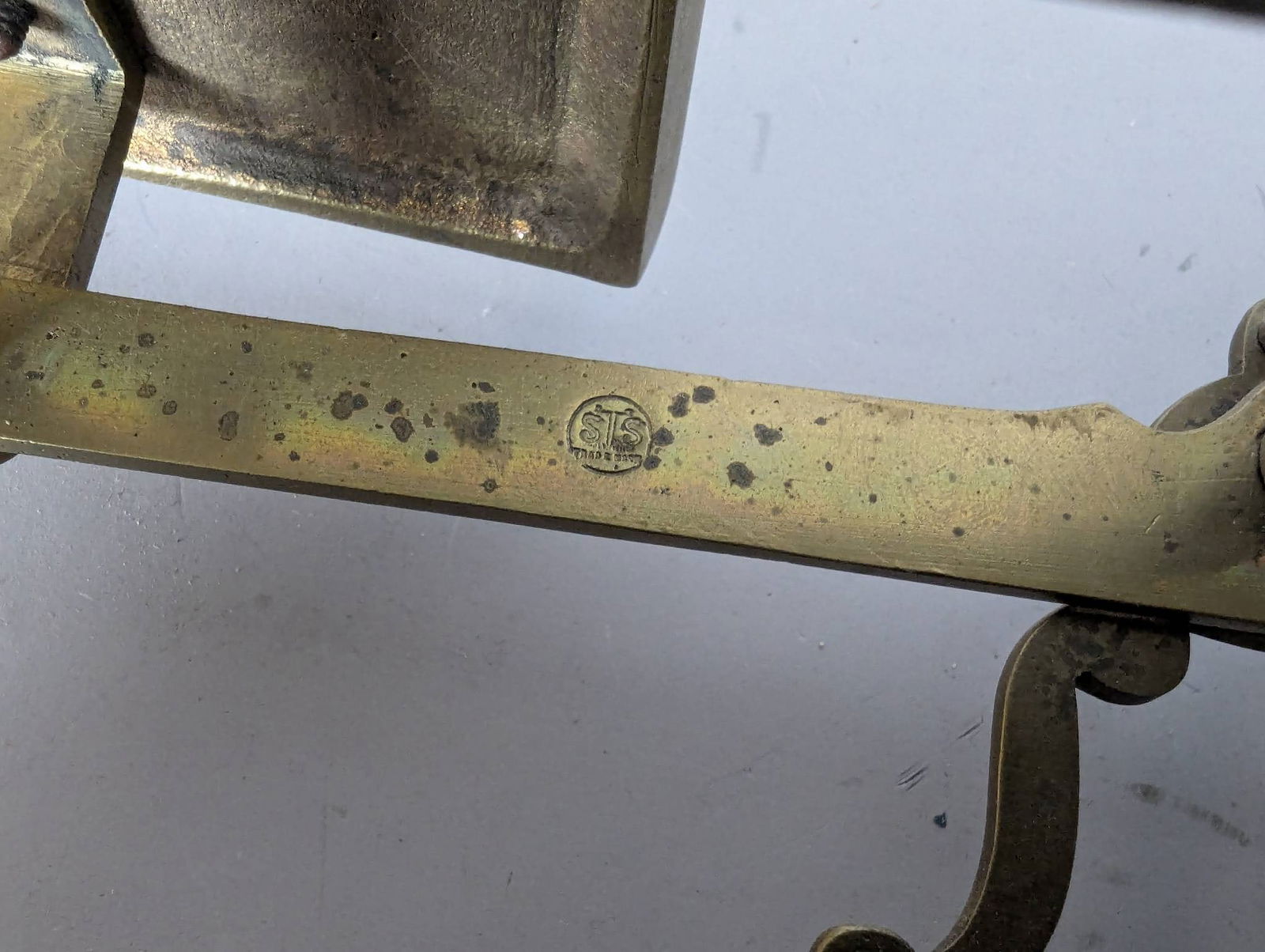 Antique English Brass Postal Scale with Weights on Oak Base - 9