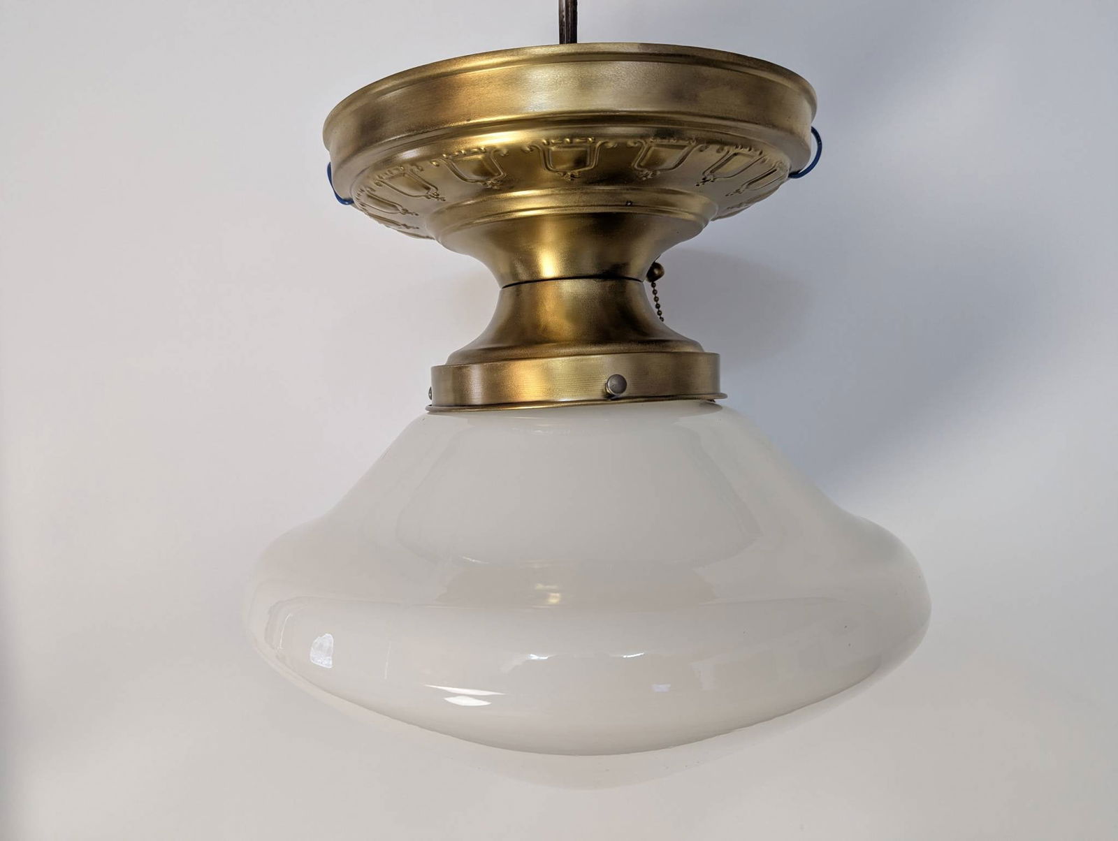 Vintage Brass Schoolhouse Flush Mount Ceiling Light With Milk Glass Shade (1 of 5)
