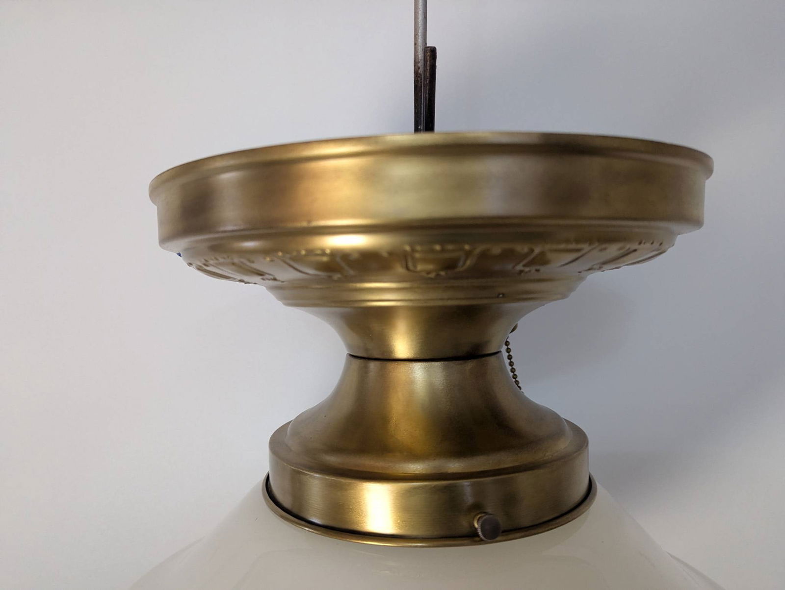 Vintage Brass Schoolhouse Flush Mount Ceiling Light With Milk Glass Shade - 3