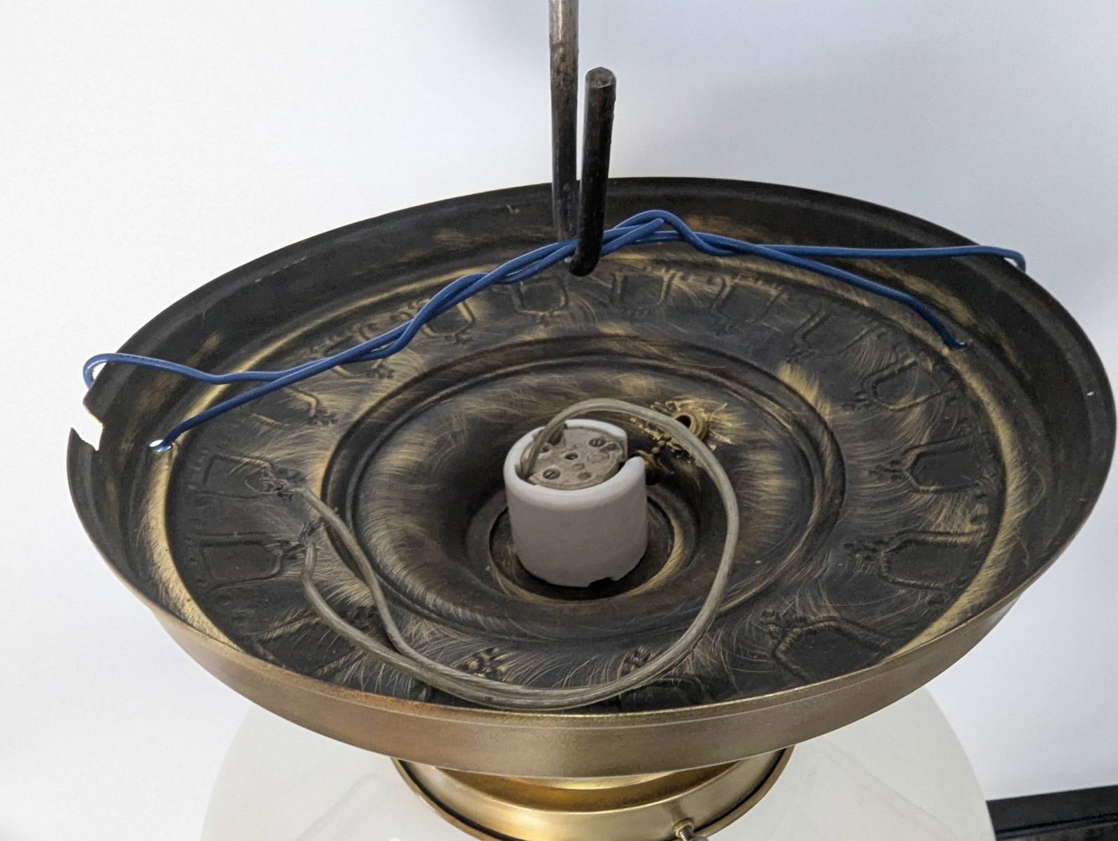 Vintage Brass Schoolhouse Flush Mount Ceiling Light With Milk Glass Shade - 4