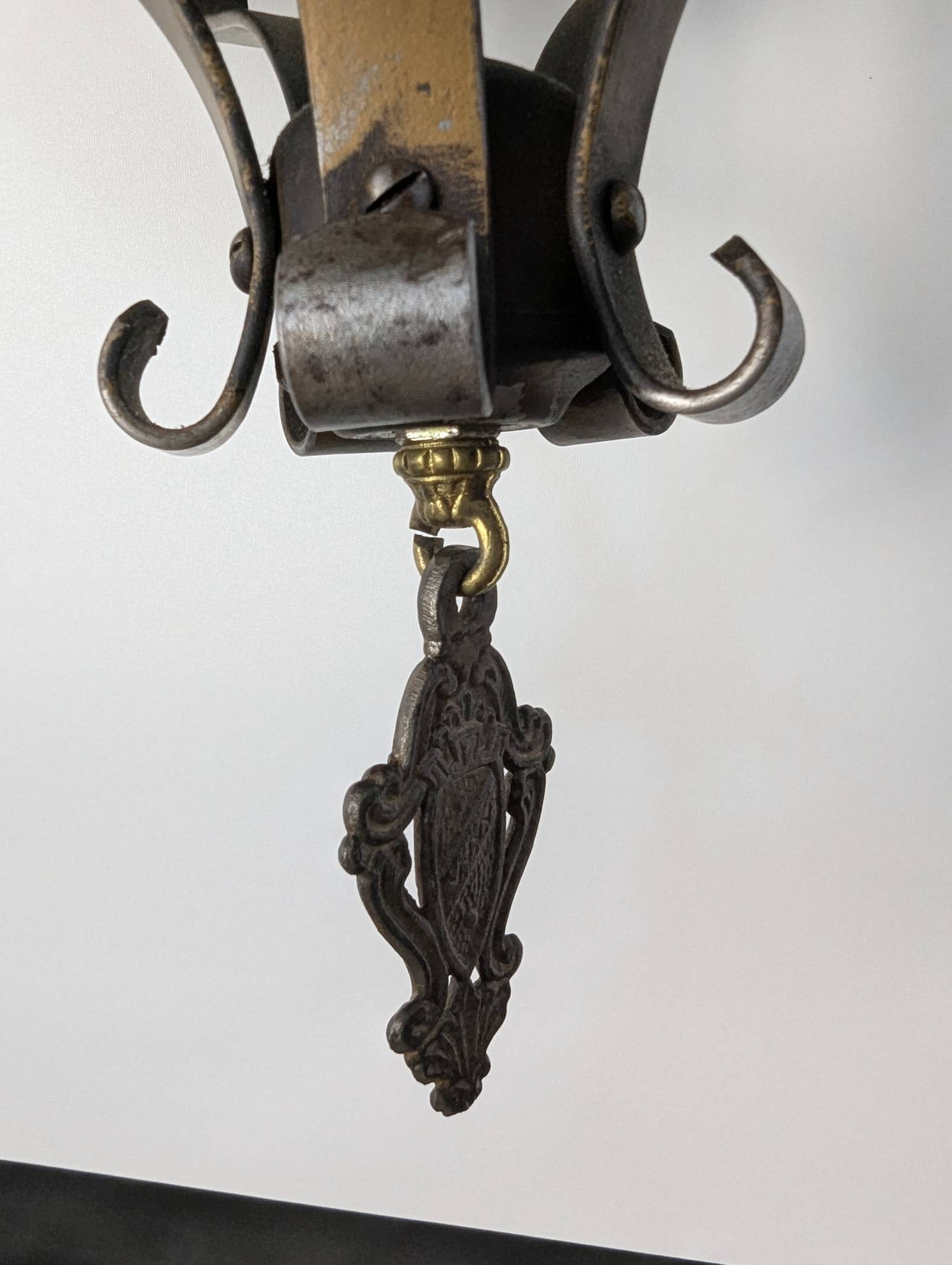 Vintage Spanish Revival Wrought Iron Chandelier with Heraldic Motif - 3