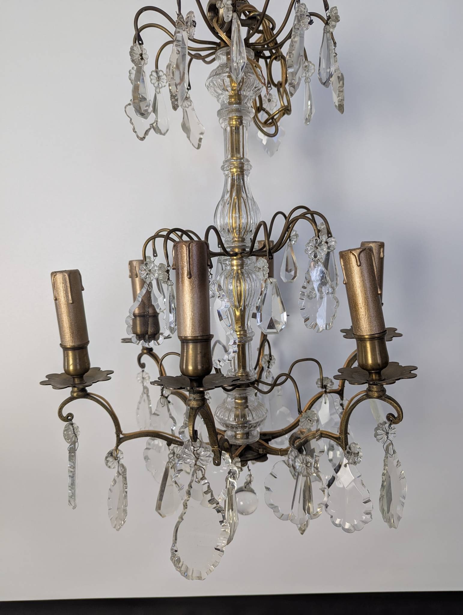 French Gilded Birdcage Antique Chandelier With Crystal Pendants (1 of 9)