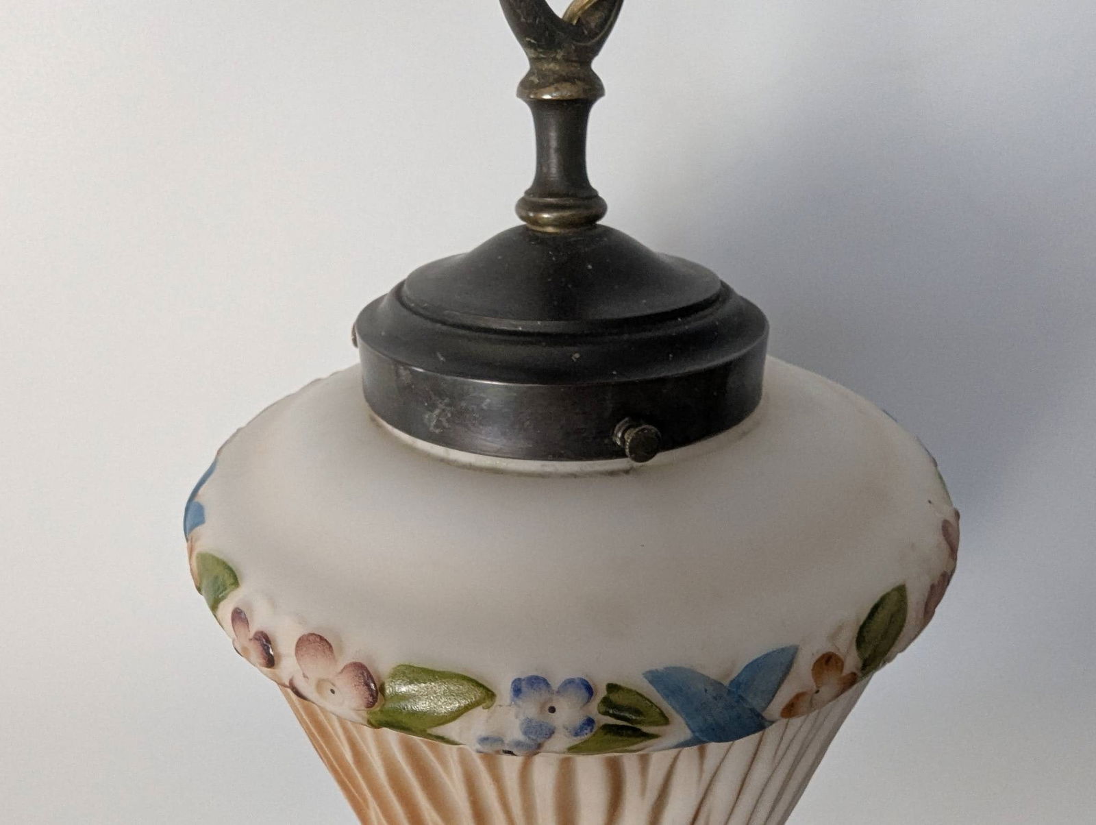 Art Nouveau Milk Glass Pendant Light with Hand-Painted Floral Design - 3