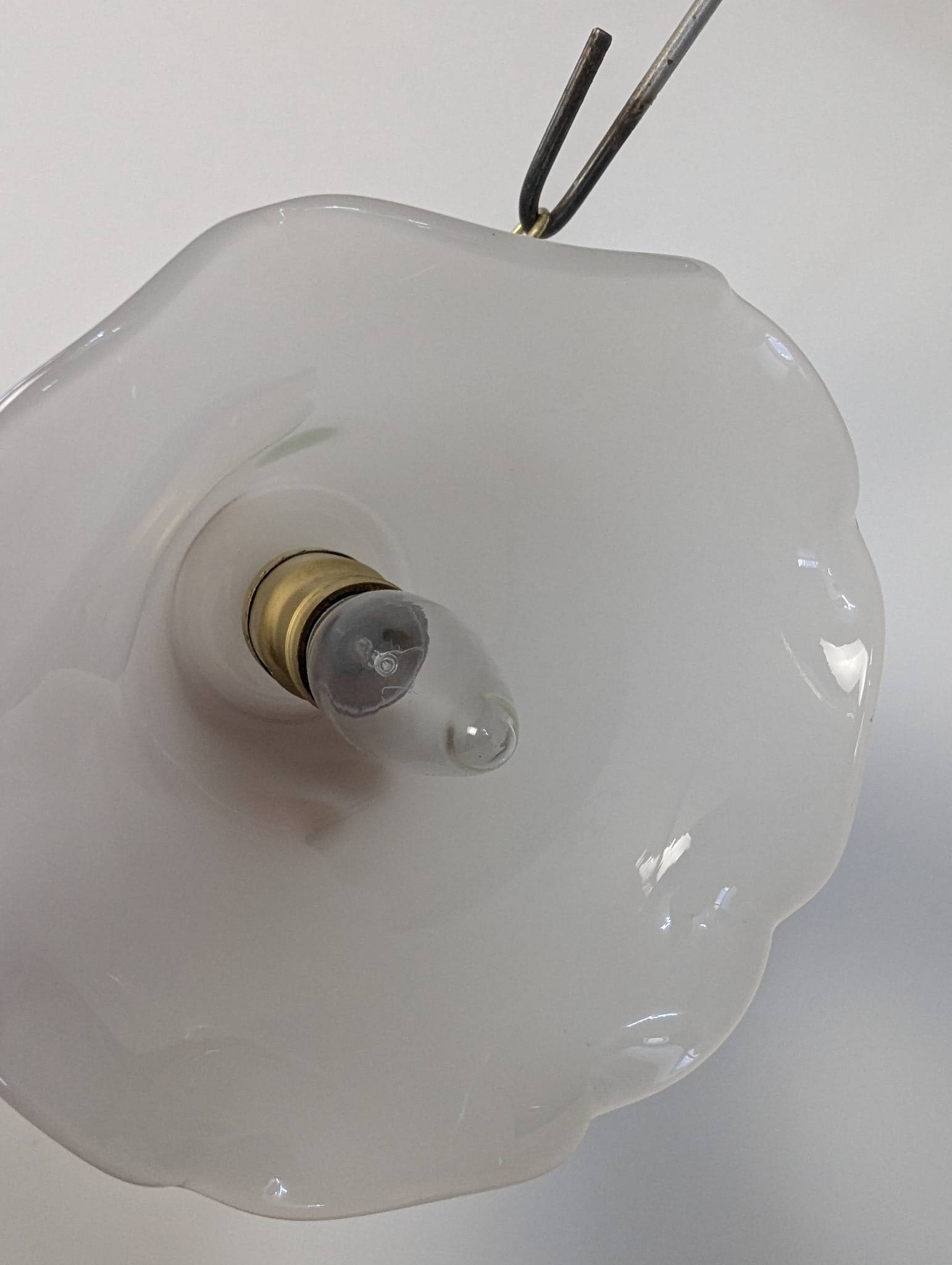 Antique Brass Pendant Light with Hand-Blown Opaline Glass Shade - 4