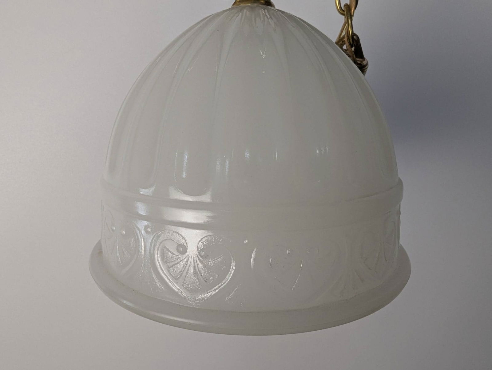 Antique Brass Pendant Light Fixture with Hand-Blown Opaline Glass Shade - 2