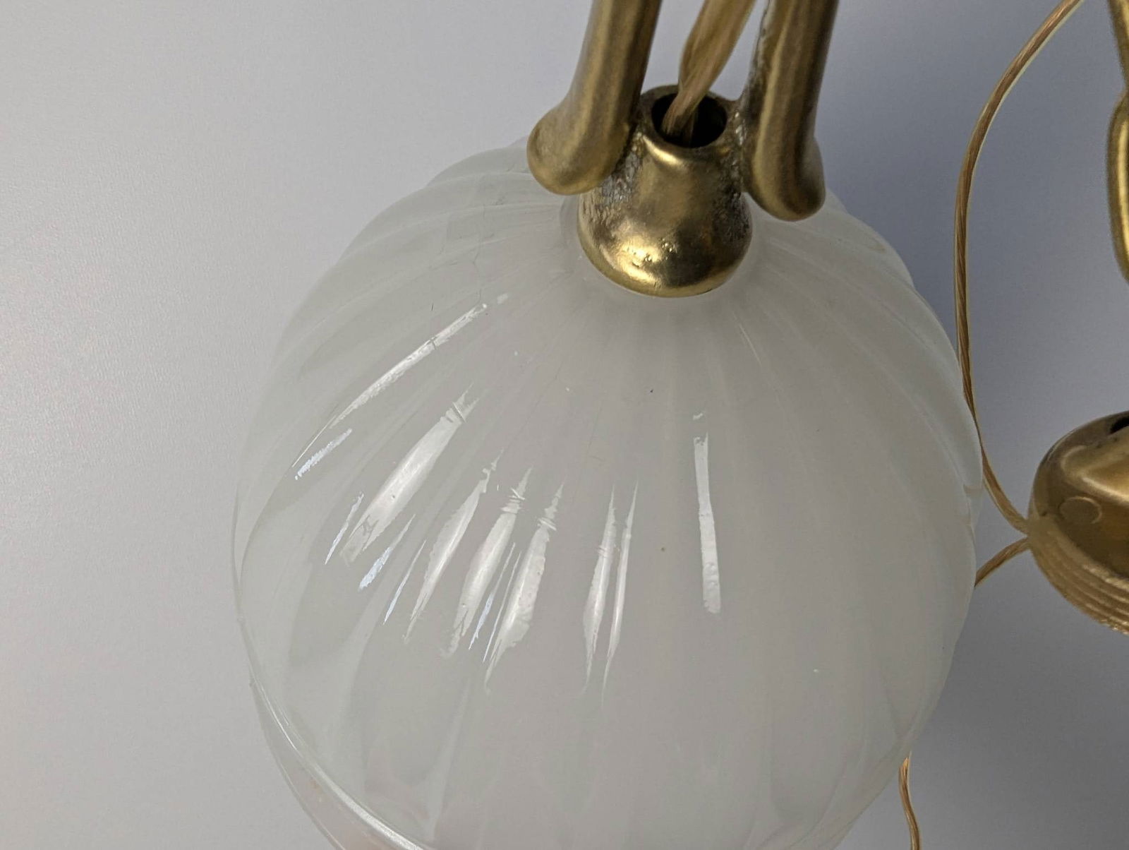Antique Brass Pendant Light Fixture with Hand-Blown Opaline Glass Shade - 3