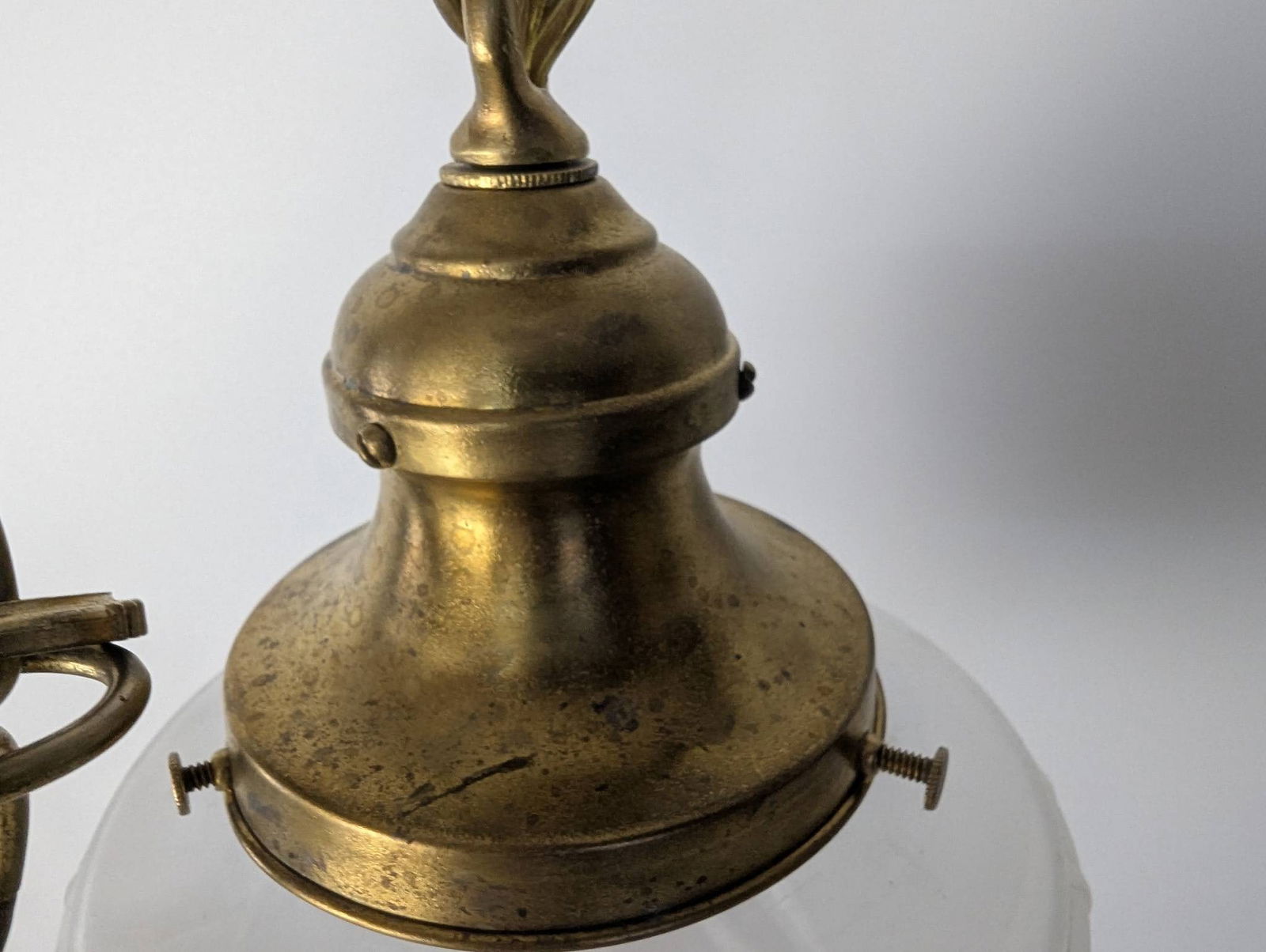 Vintage Frosted Glass Pendant Light with Brass Chain and Fitter - 3