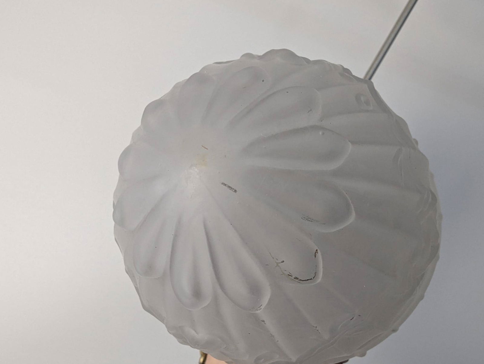 Vintage Frosted Glass Pendant Light with Brass Chain and Fitter - 5