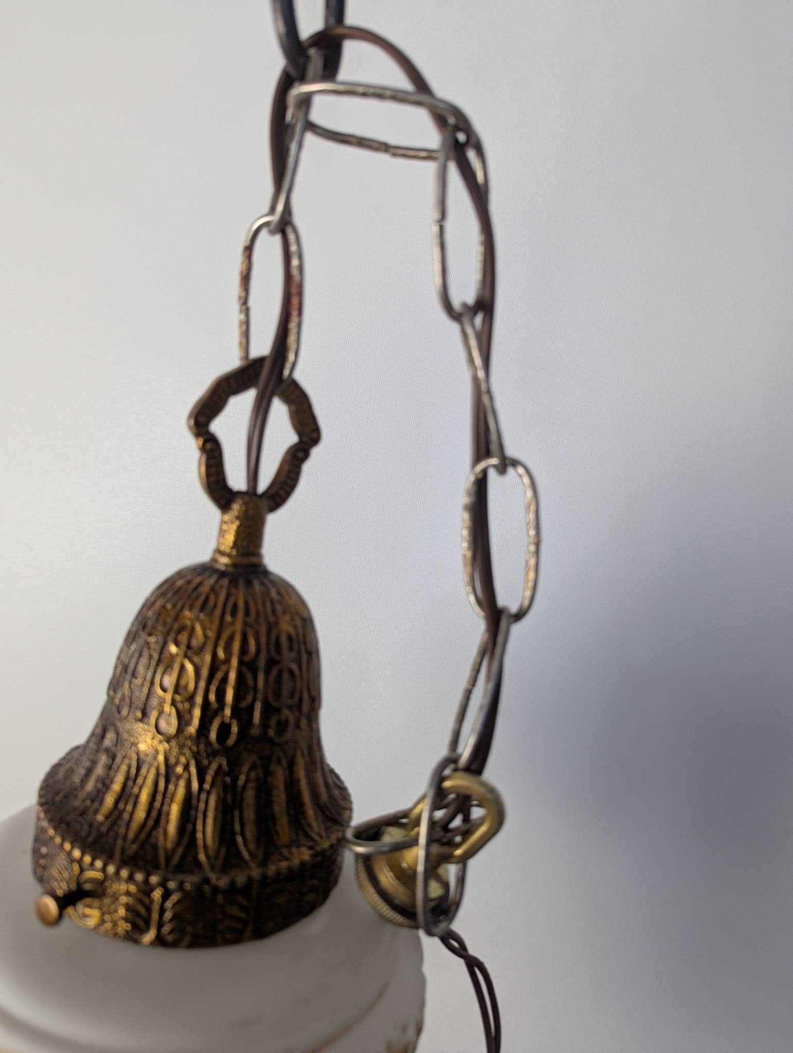 Art Nouveau or Hollywood Regency Pendant Light with Leaf Pattern Shade - 4