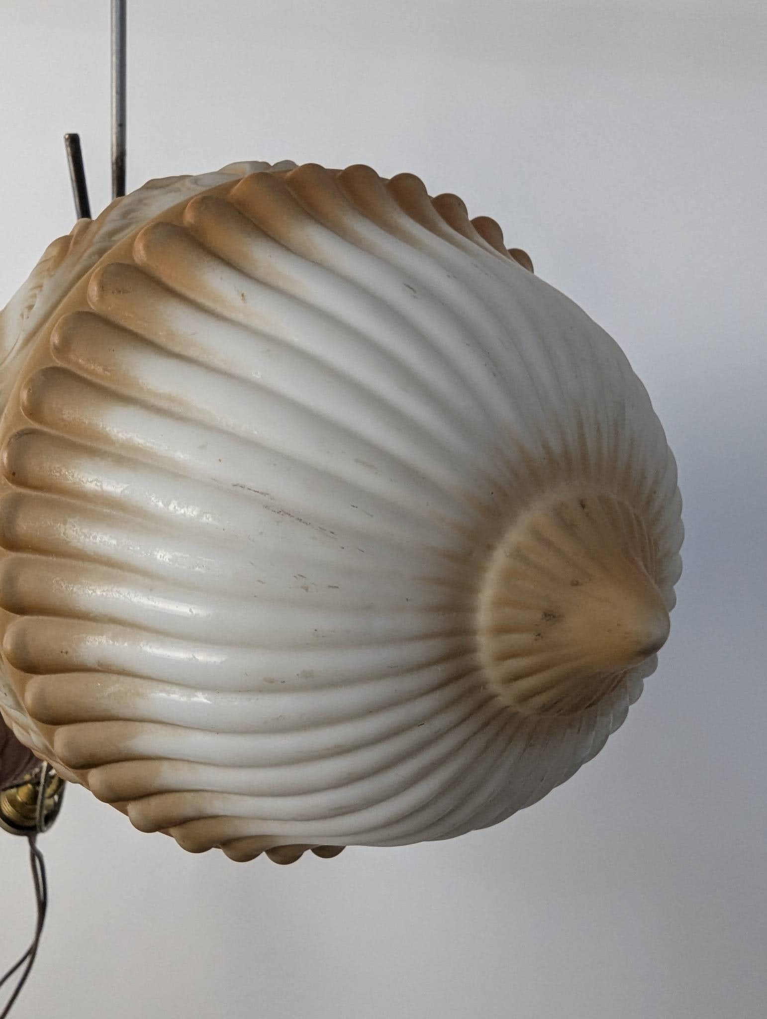 Art Nouveau or Hollywood Regency Pendant Light with Leaf Pattern Shade - 5