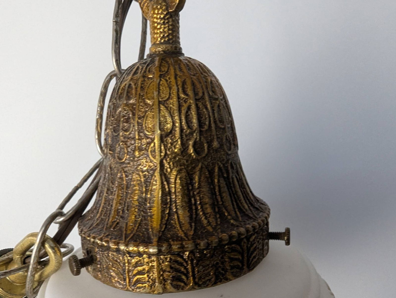 Art Nouveau or Hollywood Regency Pendant Light with Leaf Pattern Shade - 6