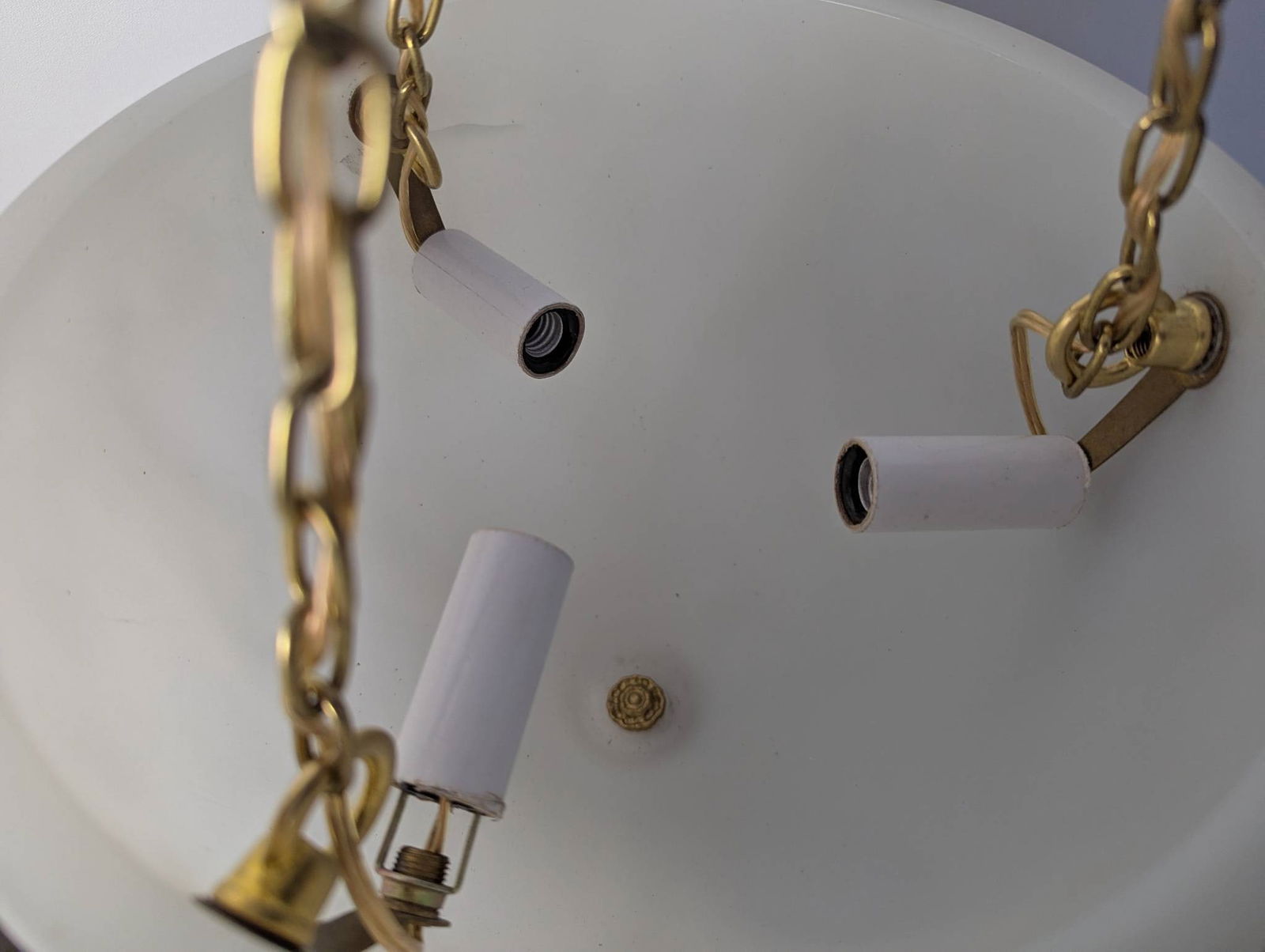 Vintage White Milk Glass Pendant Light with Brass Chain Suspension - 3