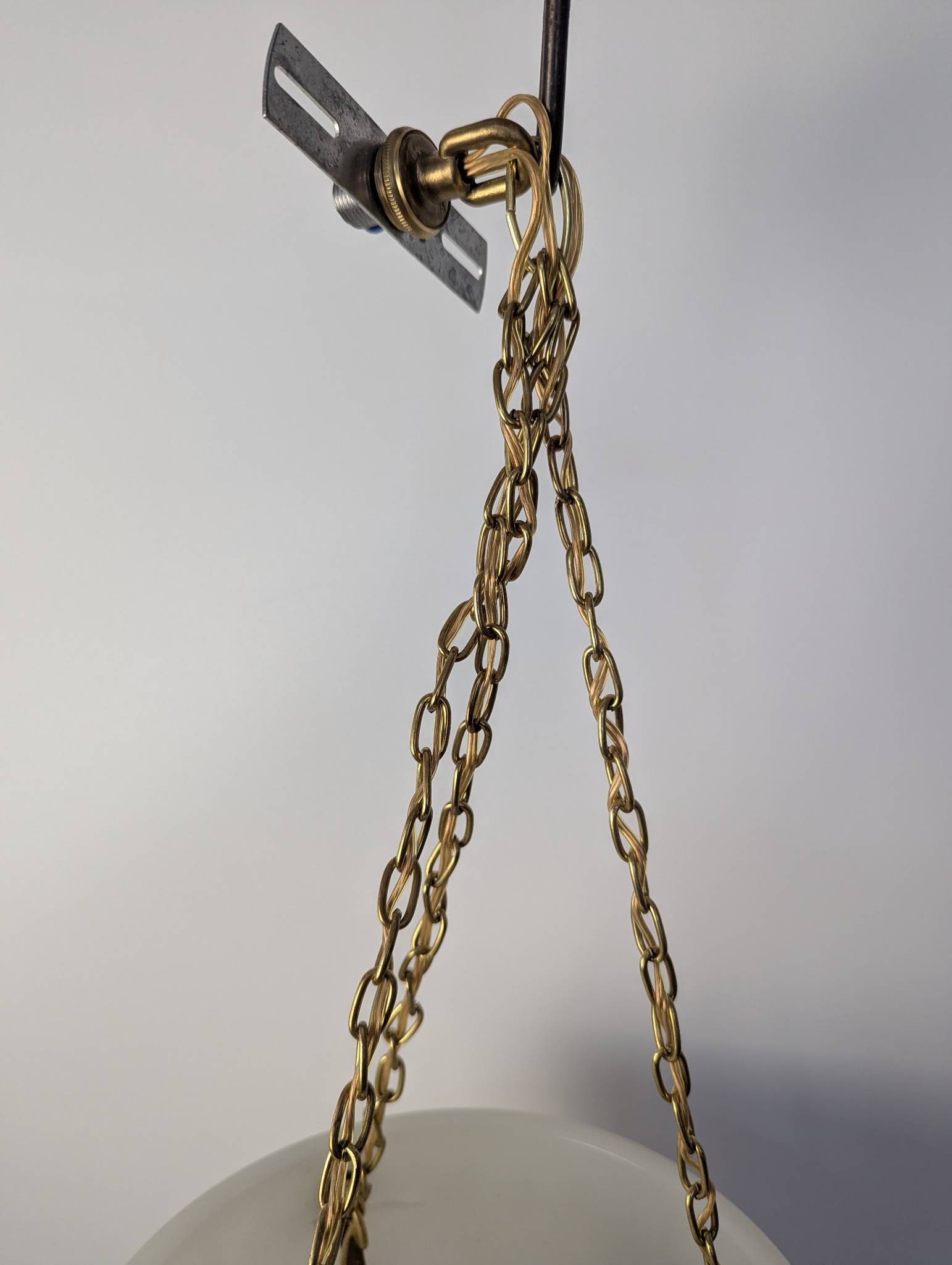 Vintage White Milk Glass Pendant Light with Brass Chain Suspension - 4