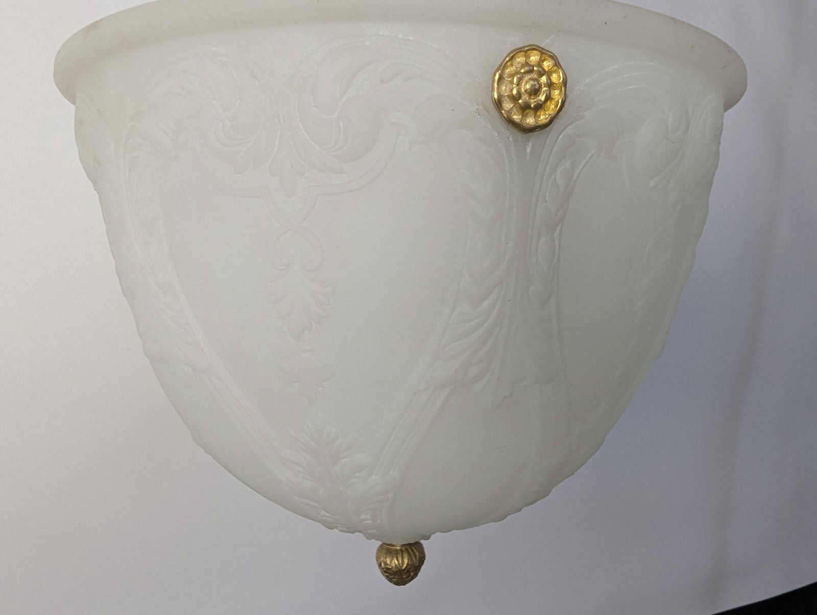 Vintage White Milk Glass Pendant Light with Brass Chain Suspension - 5