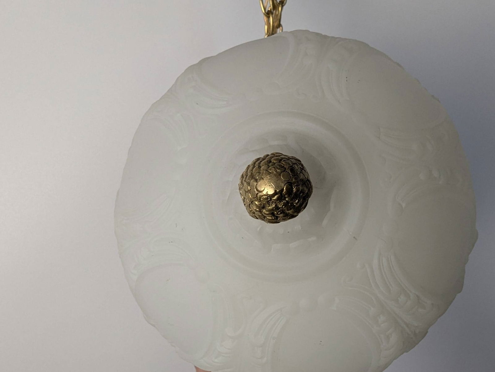 Vintage White Milk Glass Pendant Light with Brass Chain Suspension - 6