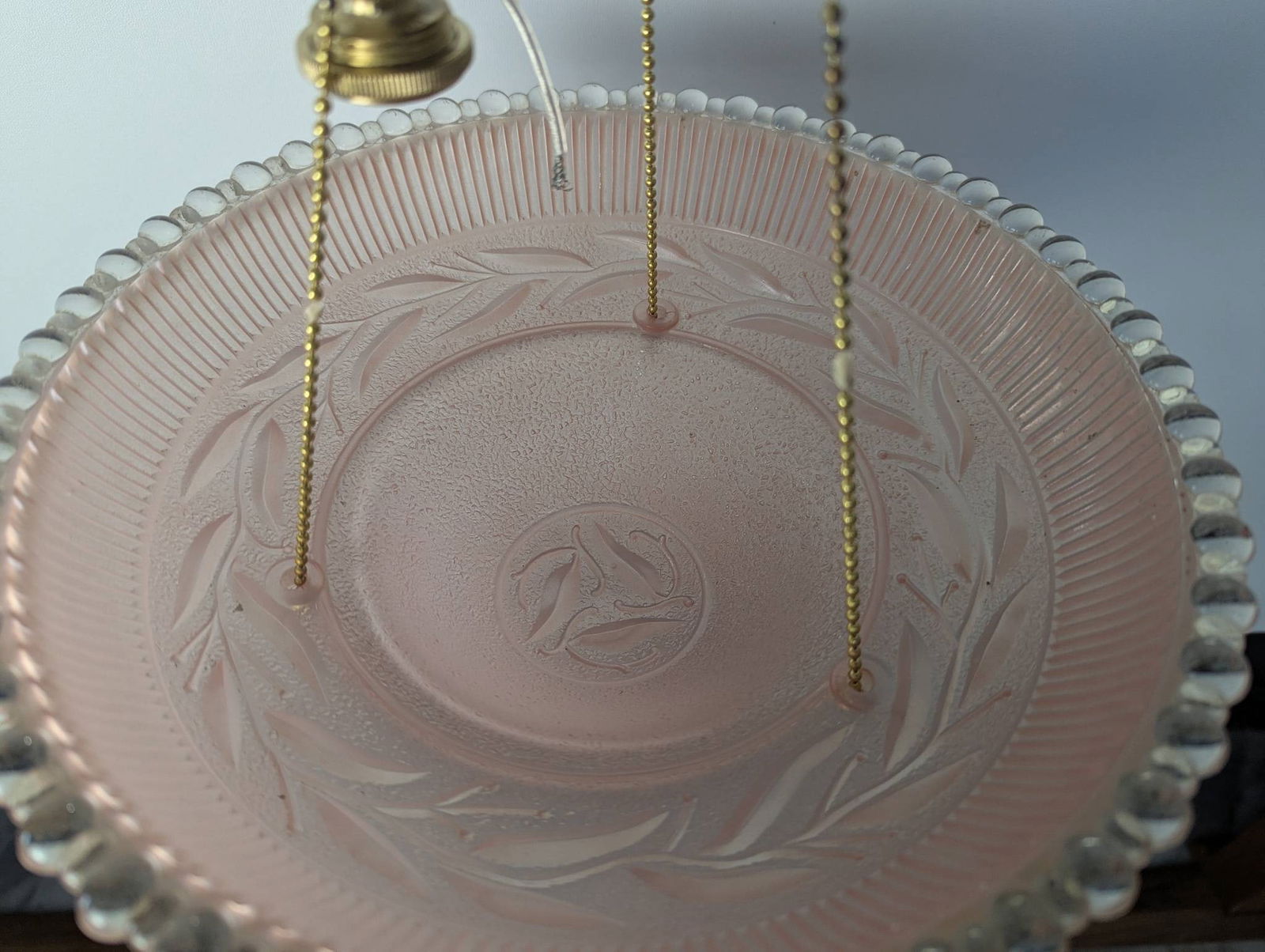 Pink Ribbed Glass Pendant Light with Brass Hardware - 2