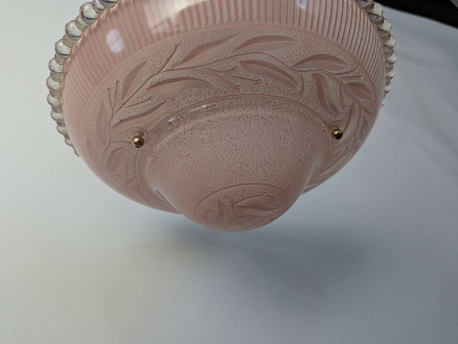 Pink Ribbed Glass Pendant Light with Brass Hardware - 5