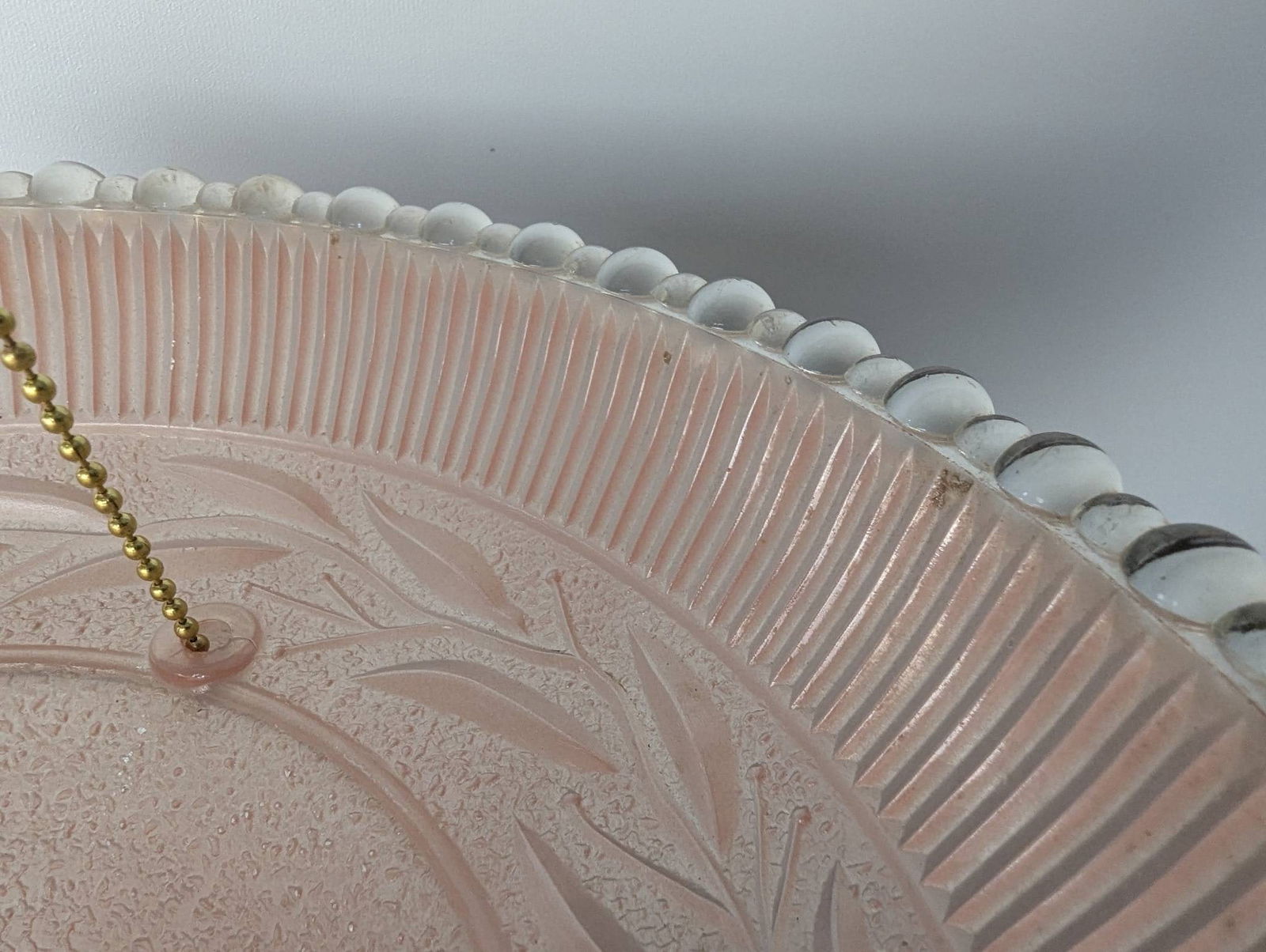 Pink Ribbed Glass Pendant Light with Brass Hardware - 6