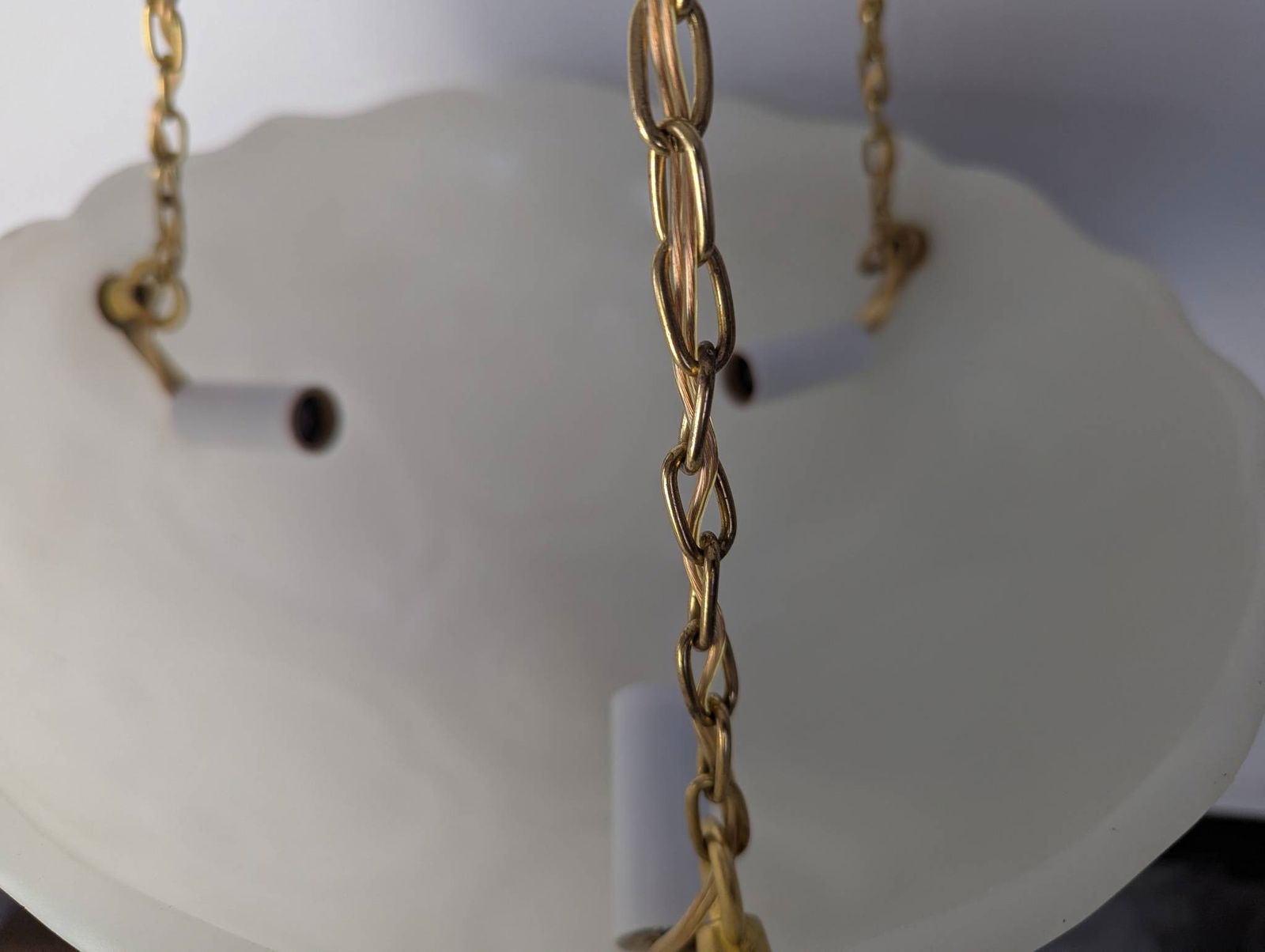 Vintage Inverted Dome Pendant Light with Frosted Embossed Glass Bowl and Brass Chains - 4
