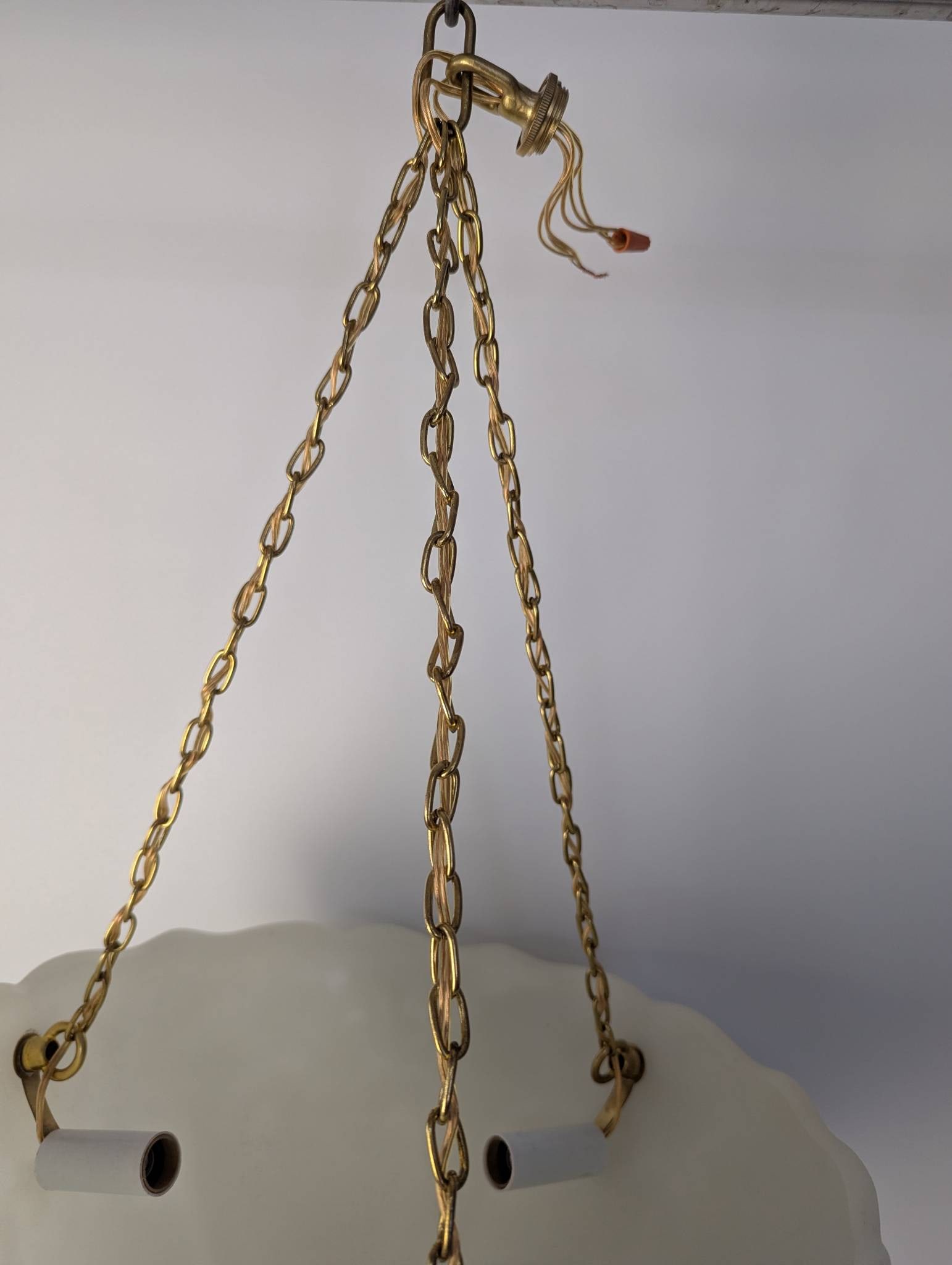 Vintage Inverted Dome Pendant Light with Frosted Embossed Glass Bowl and Brass Chains - 5