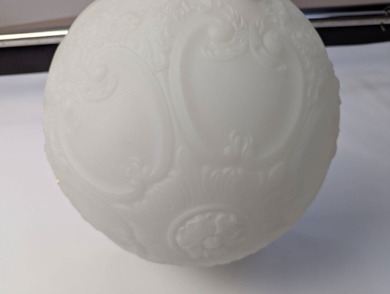 Vintage Inverted Dome Pendant Light with Frosted Embossed Glass Bowl and Brass Chains - 6