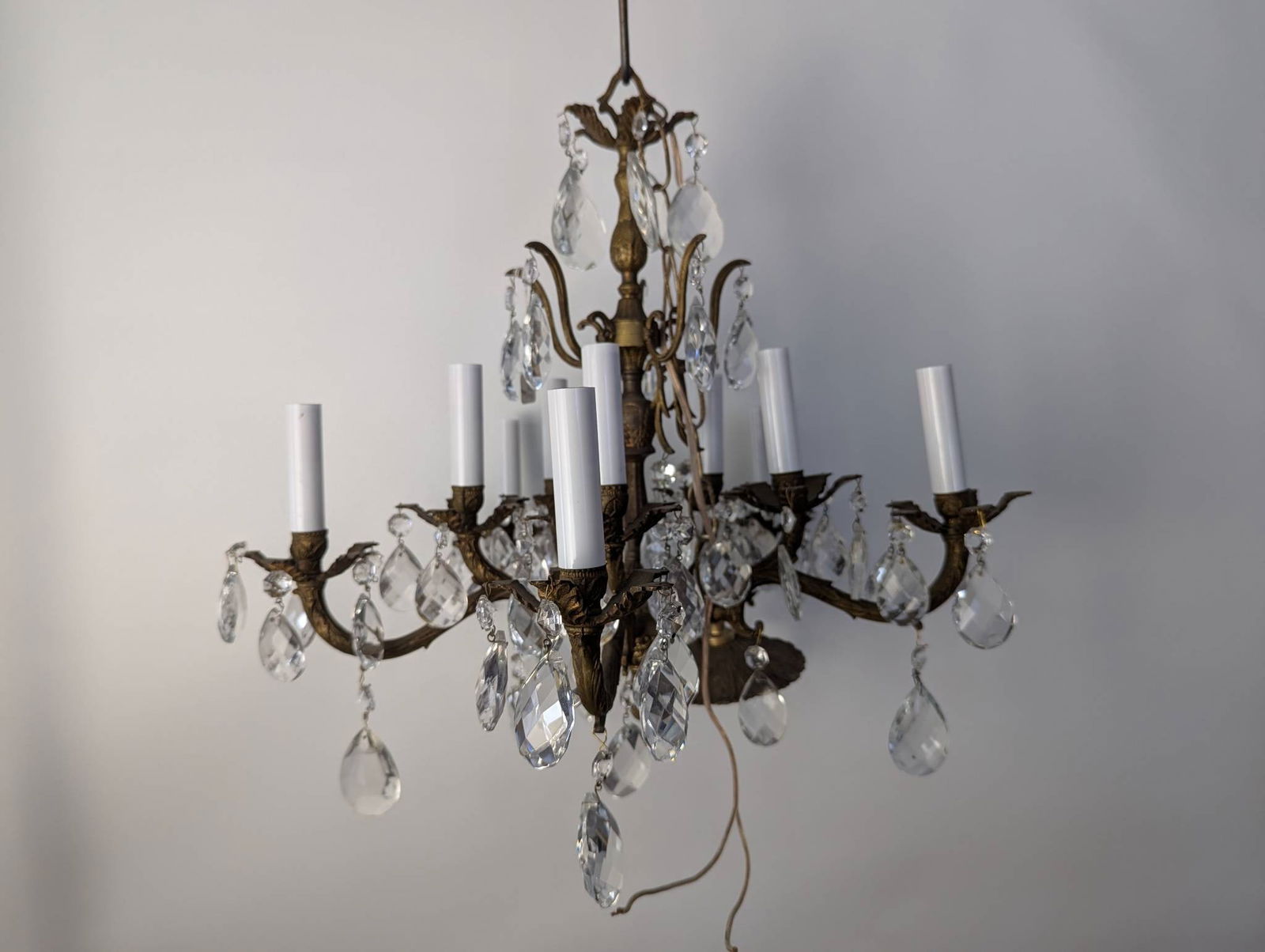 French Louis XV-style Brass and Crystal Six-Arm Chandelier with Patina (1 of 8)