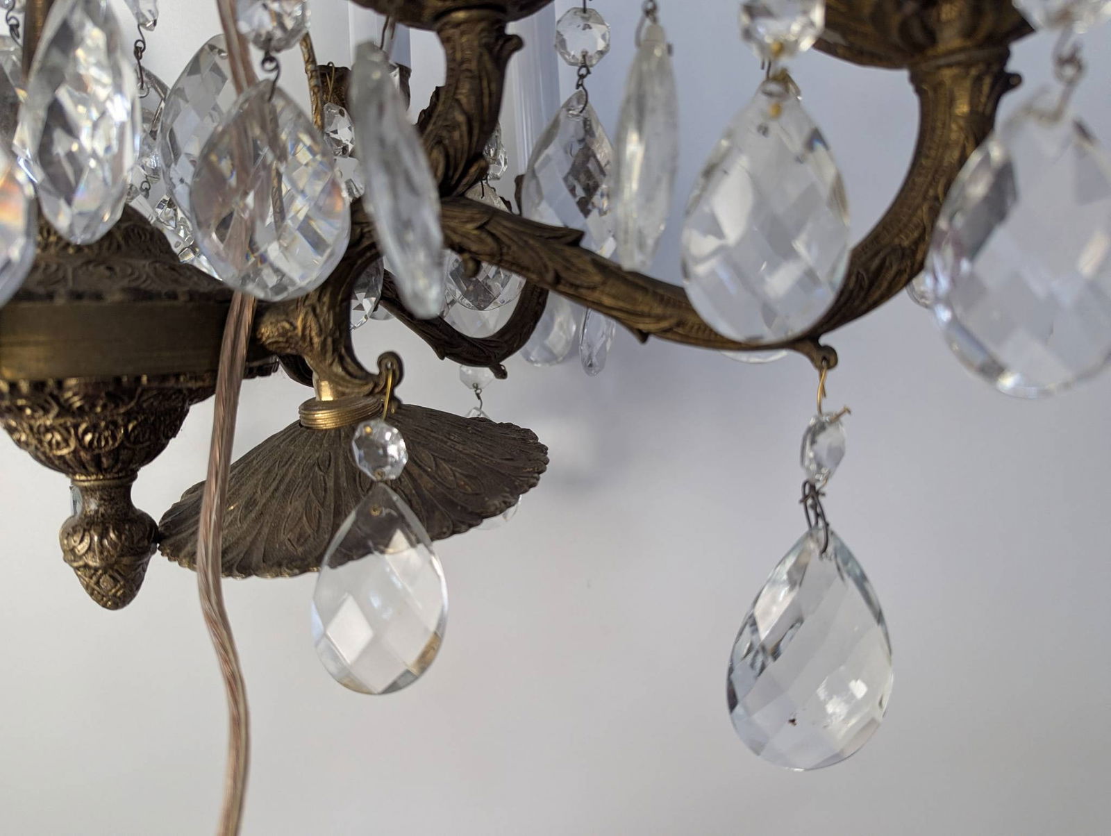 French Louis XV-style Brass and Crystal Six-Arm Chandelier with Patina - 5