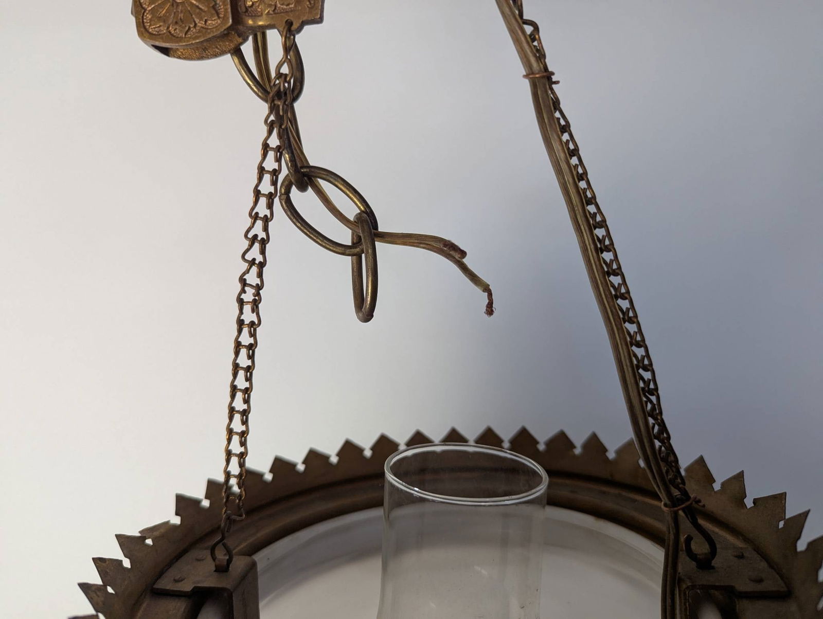 Antique Victorian Parlor Hanging Oil Lamp Converted to Electricity - 3