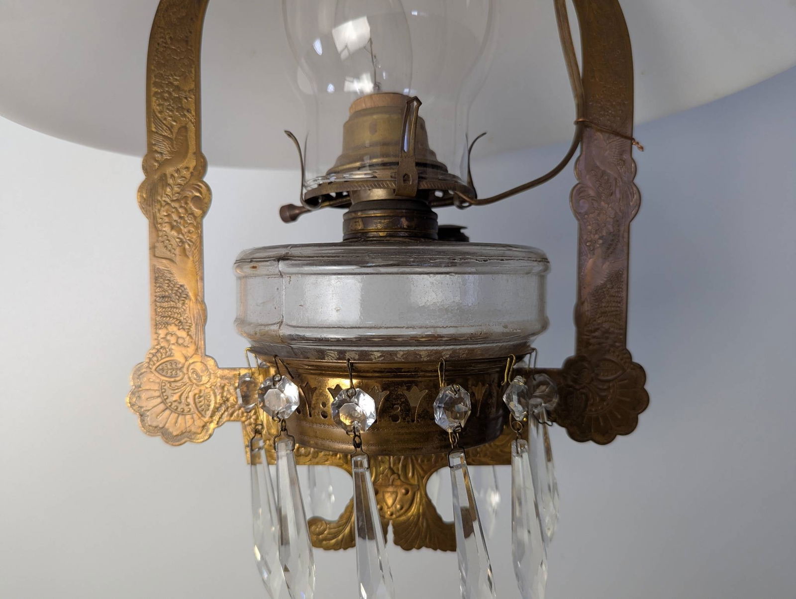 Antique Victorian Parlor Hanging Oil Lamp Converted to Electricity - 5