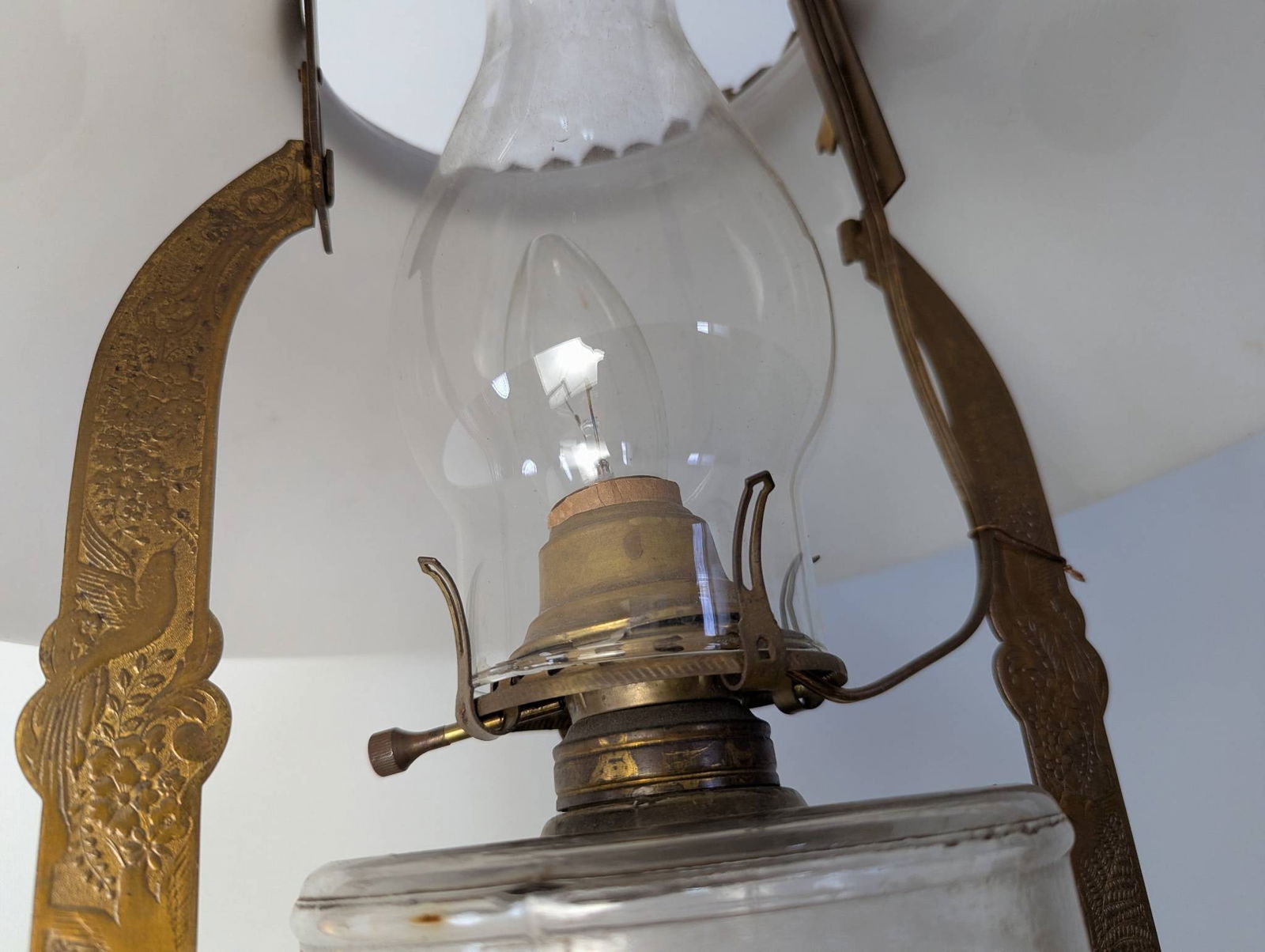 Antique Victorian Parlor Hanging Oil Lamp Converted to Electricity - 6
