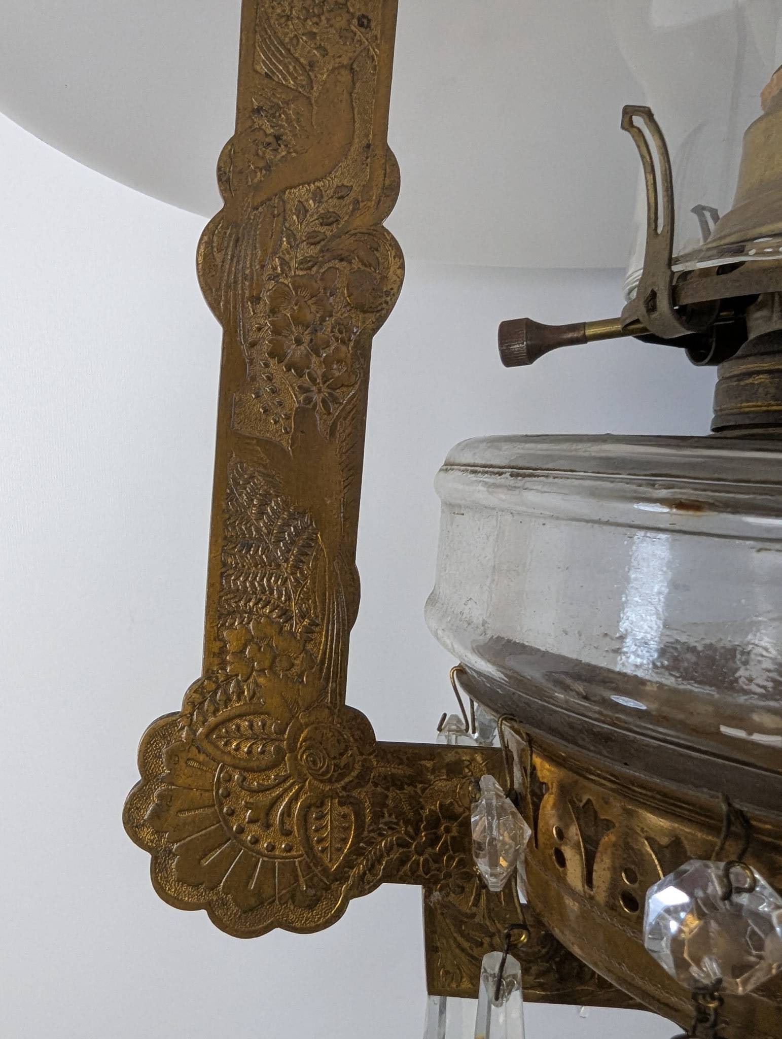 Antique Victorian Parlor Hanging Oil Lamp Converted to Electricity - 8