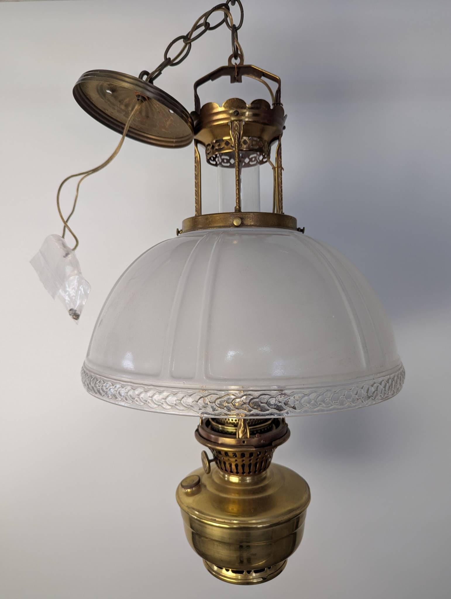 Vintage Aladdin Model 12 Brass Hanging Lamp with Milk White Shade (1 of 10)