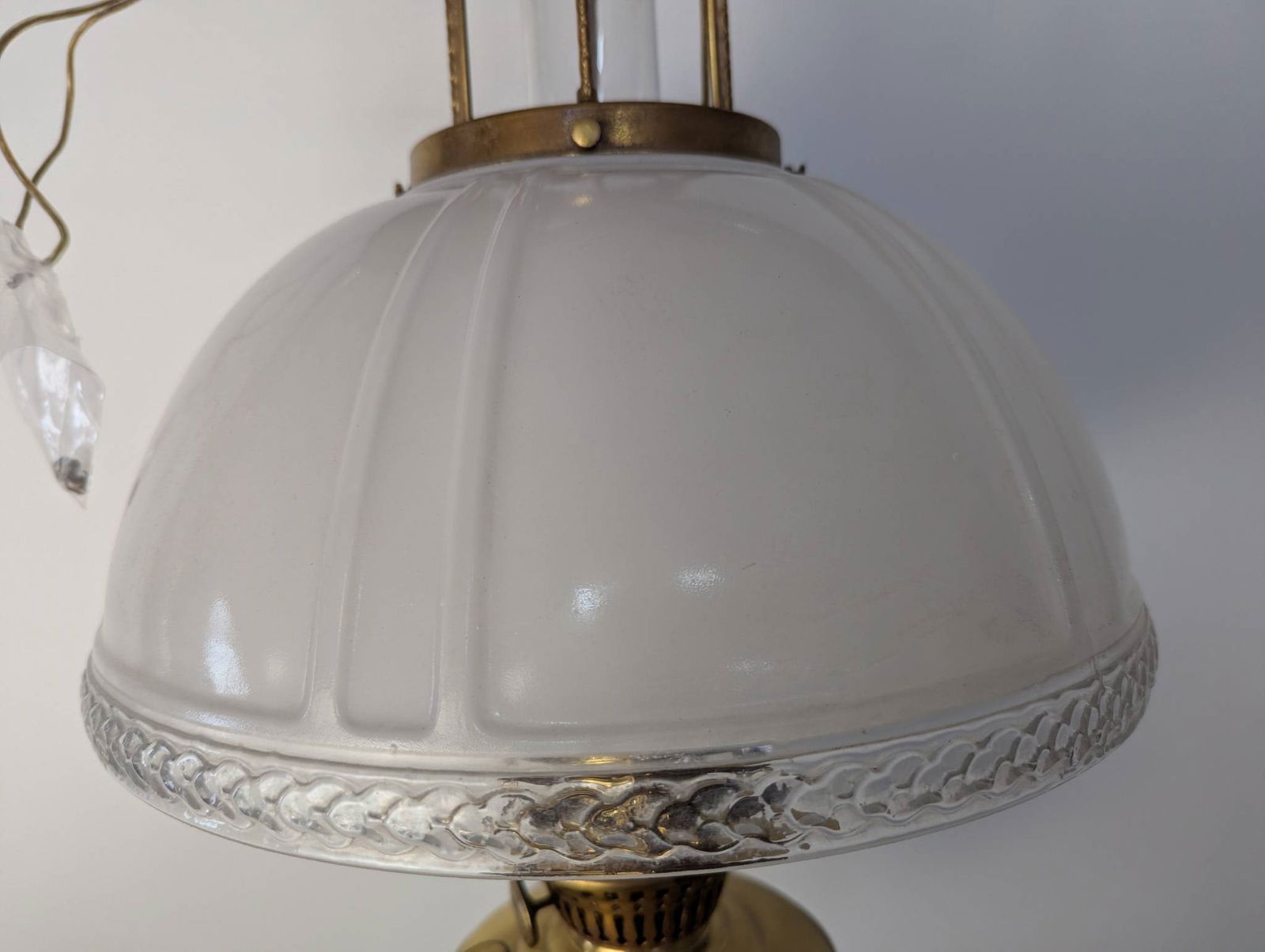 Vintage Aladdin Model 12 Brass Hanging Lamp with Milk White Shade - 3