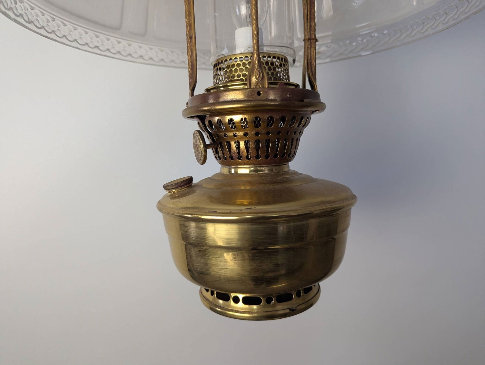 Vintage Aladdin Model 12 Brass Hanging Lamp with Milk White Shade - 4