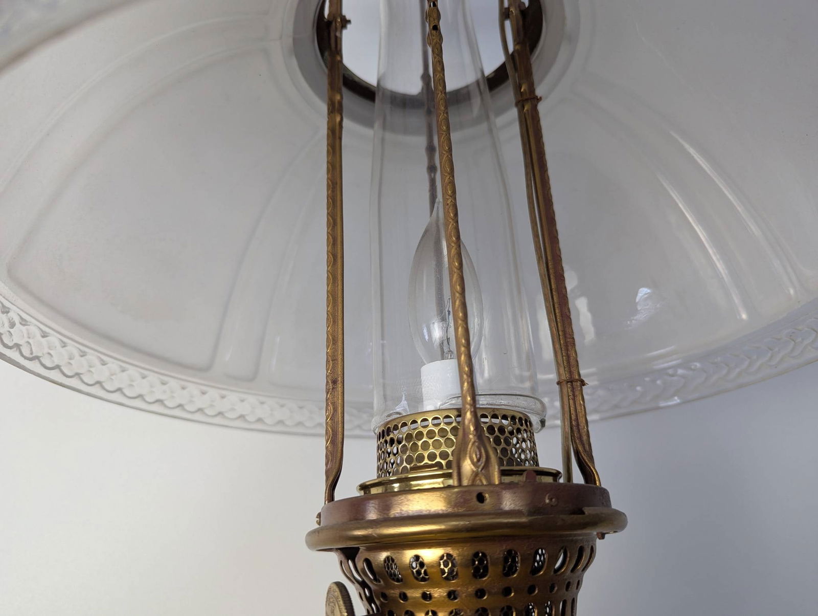 Vintage Aladdin Model 12 Brass Hanging Lamp with Milk White Shade - 5