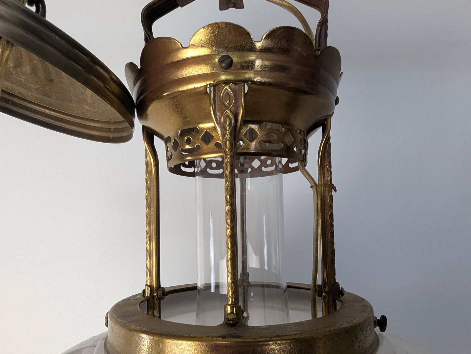 Vintage Aladdin Model 12 Brass Hanging Lamp with Milk White Shade - 7