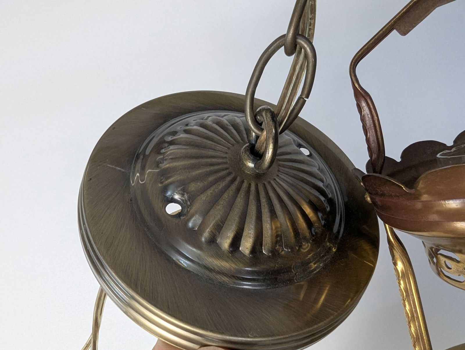 Vintage Aladdin Model 12 Brass Hanging Lamp with Milk White Shade - 8