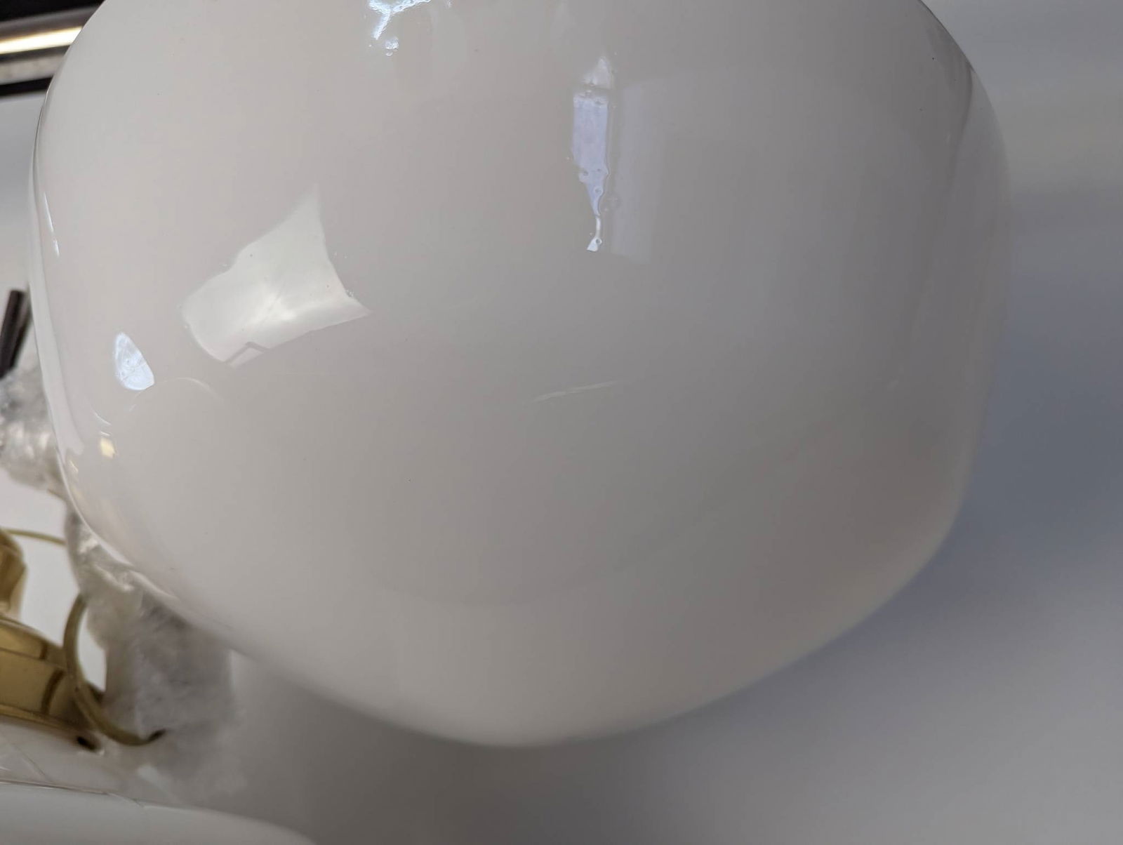 Pair Schoolhouse Pendant Lights with Brass and Opal Glass Shades - 6