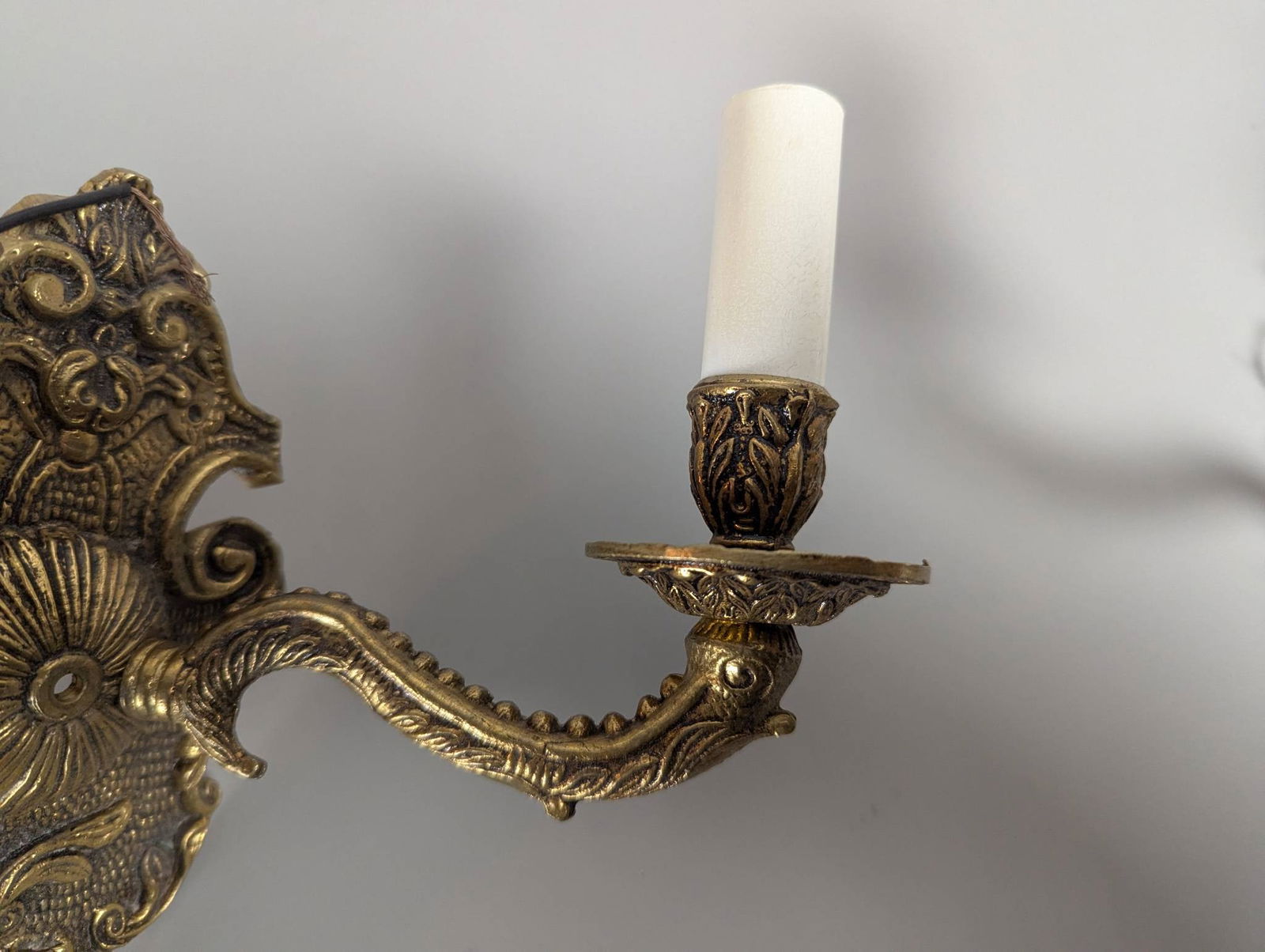 Gold-Toned Metal Double Candle Wall Sconces in Baroque Style - 4