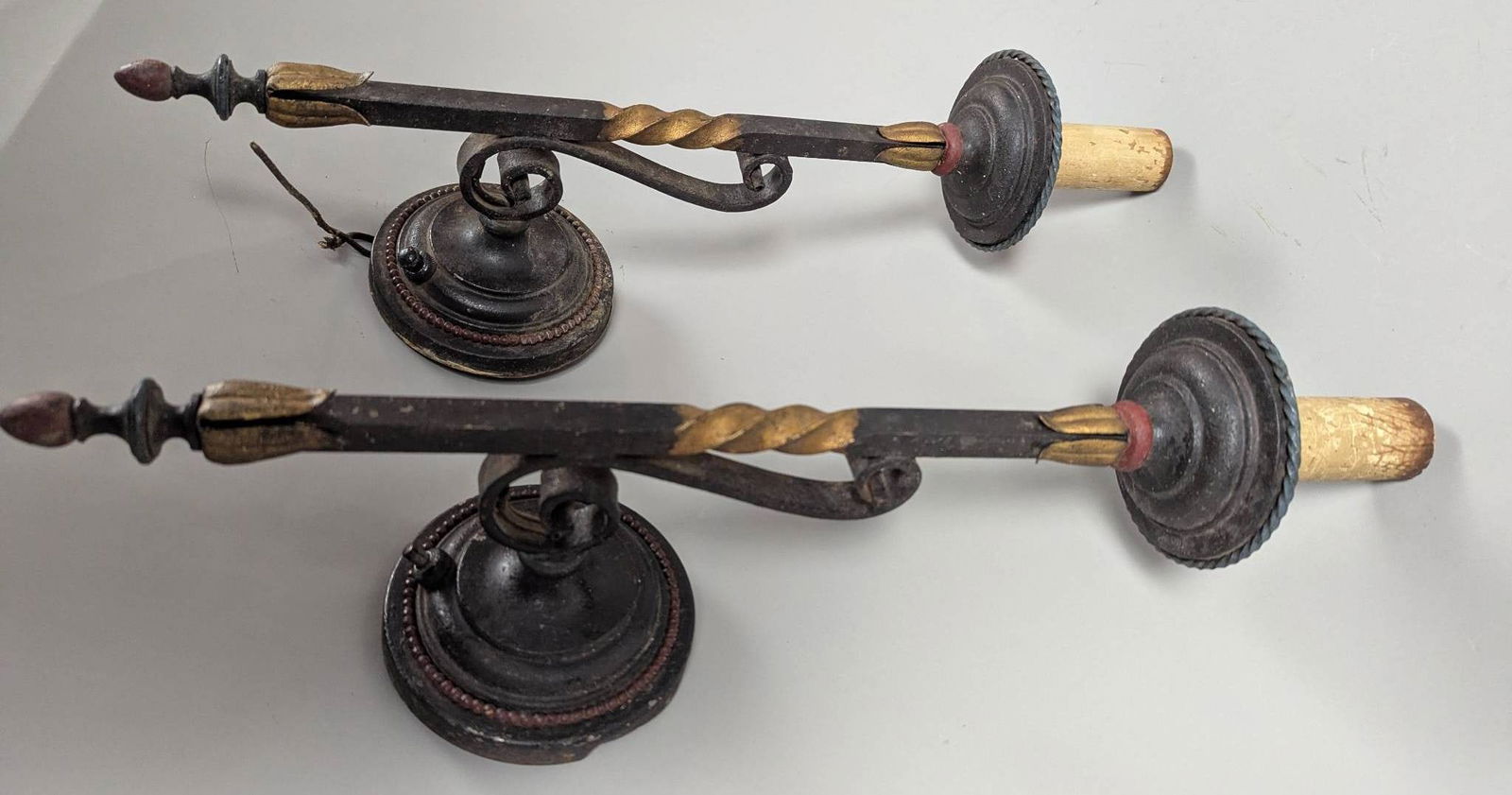 Wrought Iron Wall Sconces with Gilt Accents in Gothic Revival Style - 2