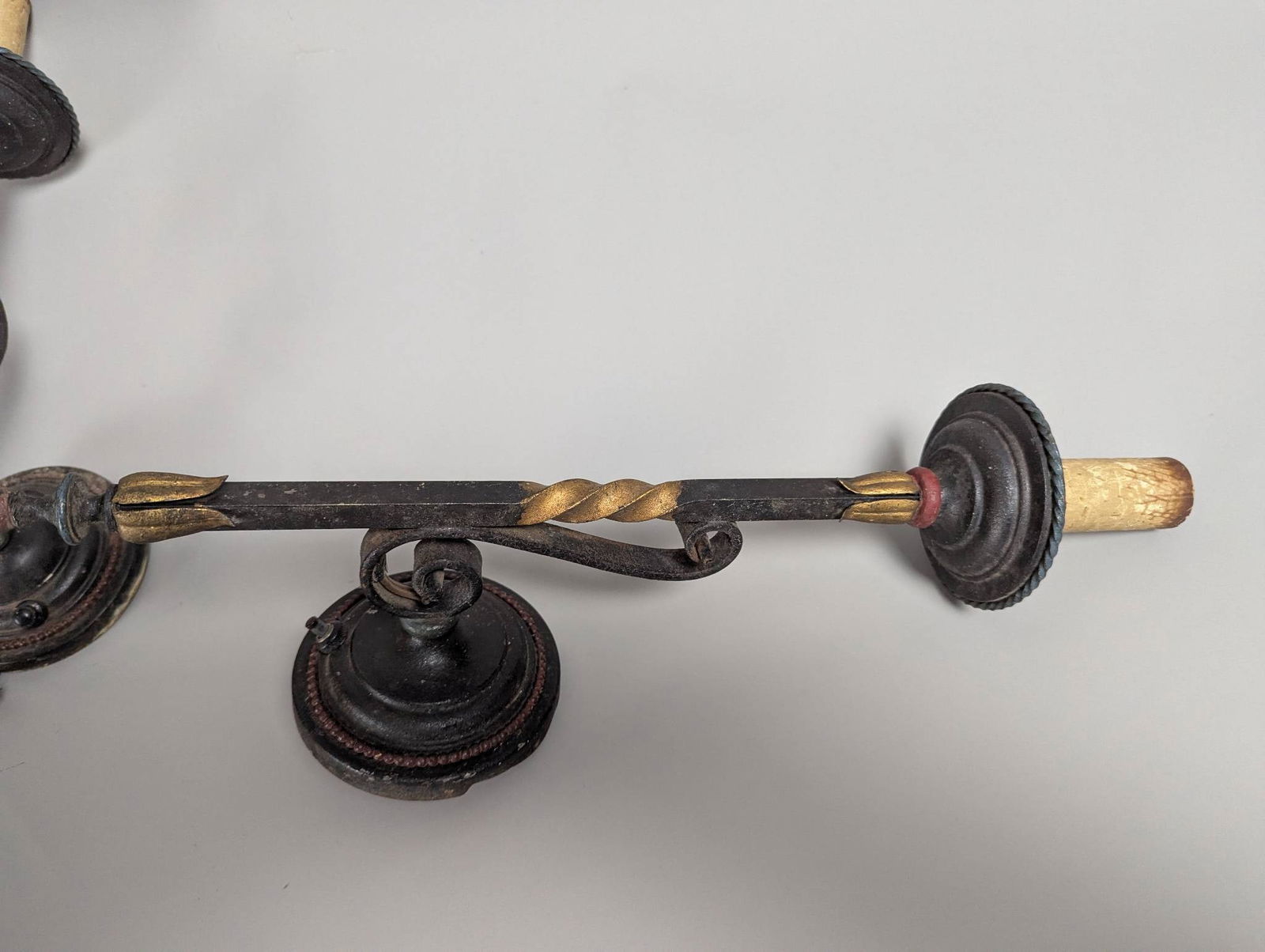 Wrought Iron Wall Sconces with Gilt Accents in Gothic Revival Style - 3