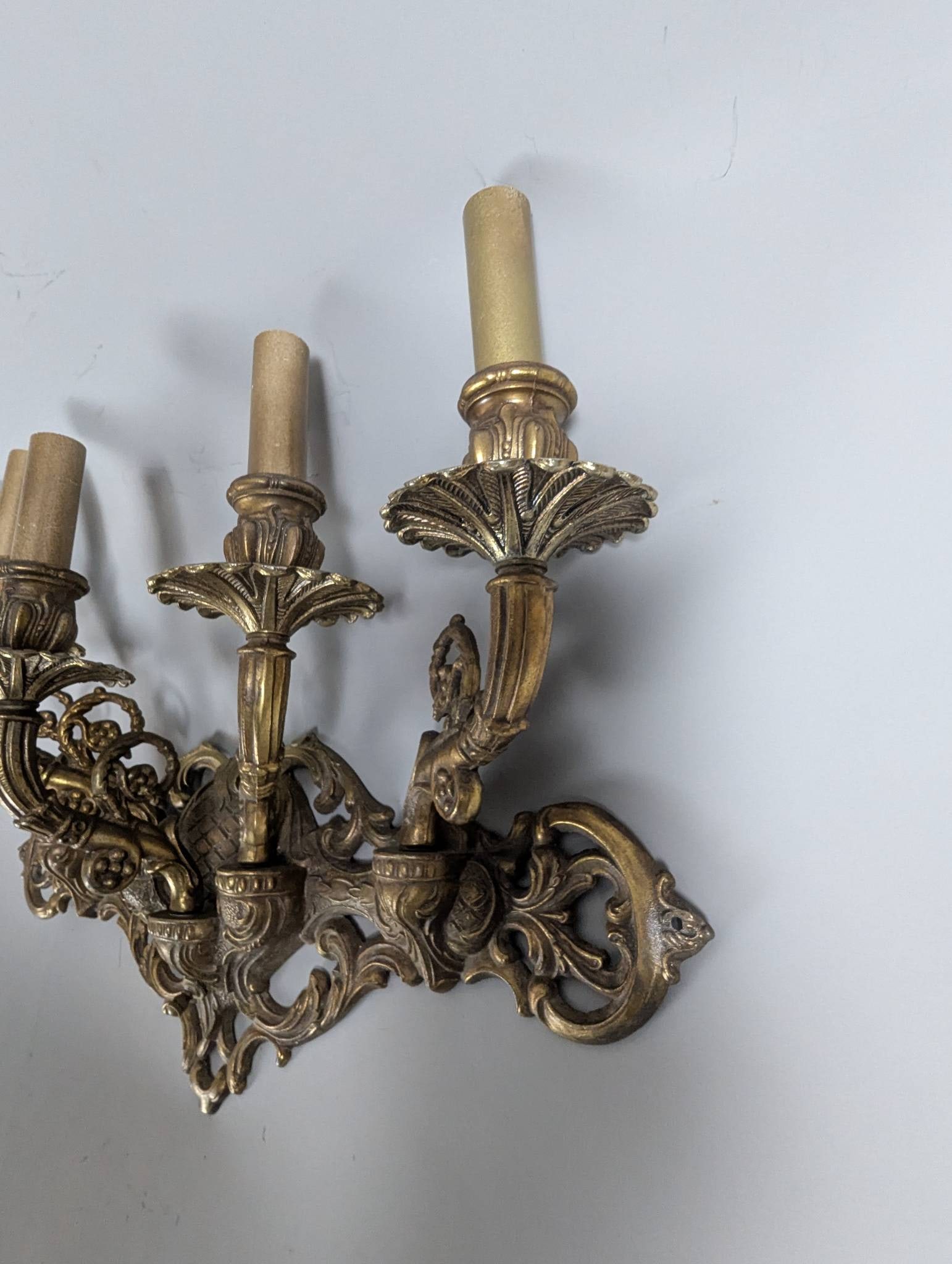 Antique Victorian 5 Arm Electric Wall Sconce Candle Fixture - 5