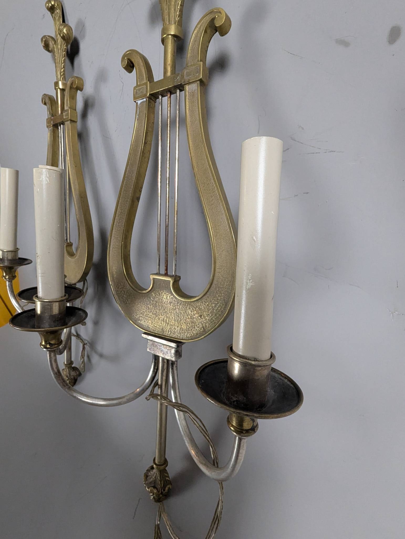 Brass Lyre-Shaped Wall Sconces in Neoclassical Style - 5